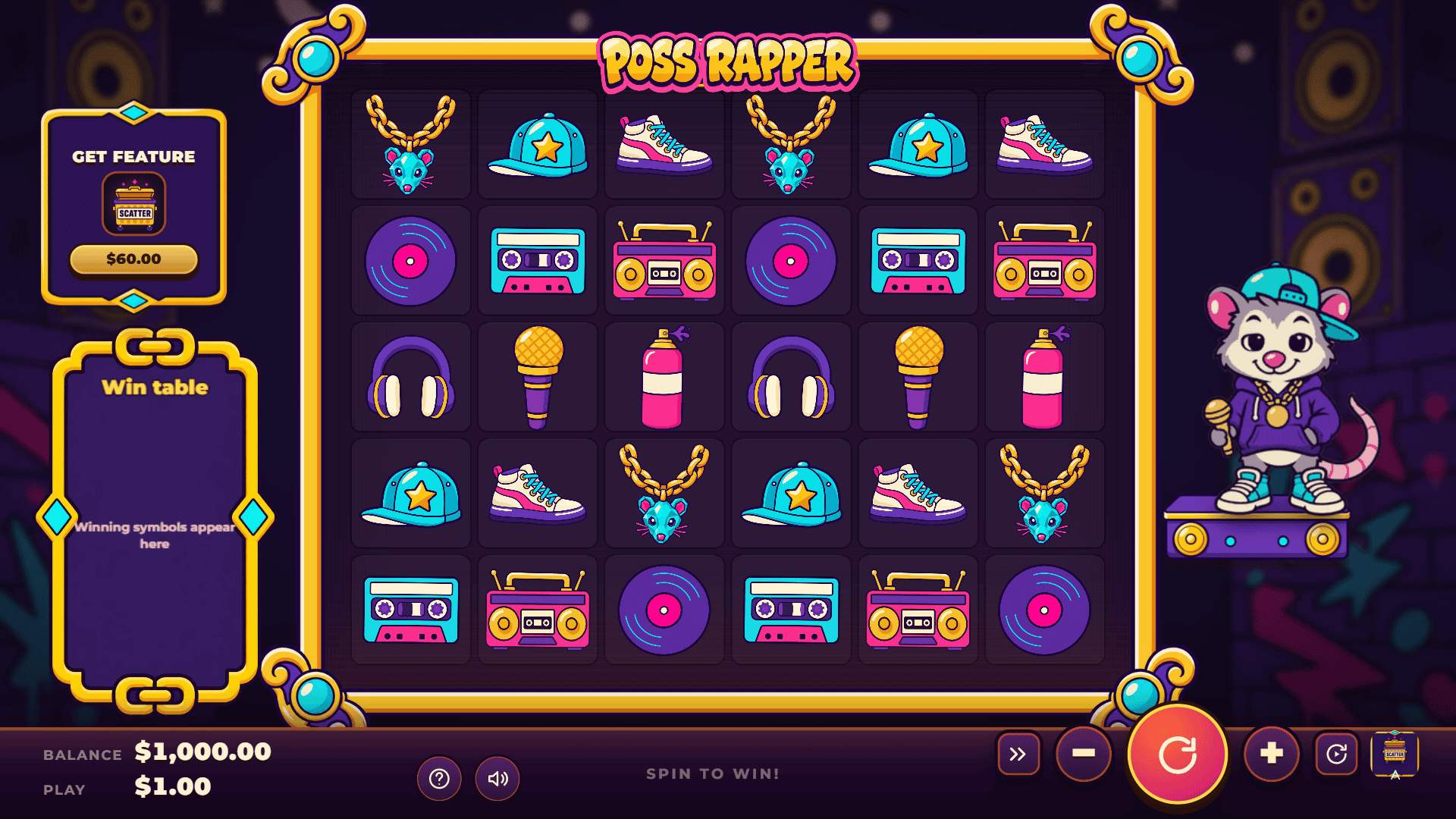 Poss Rapper slot gameplay reels