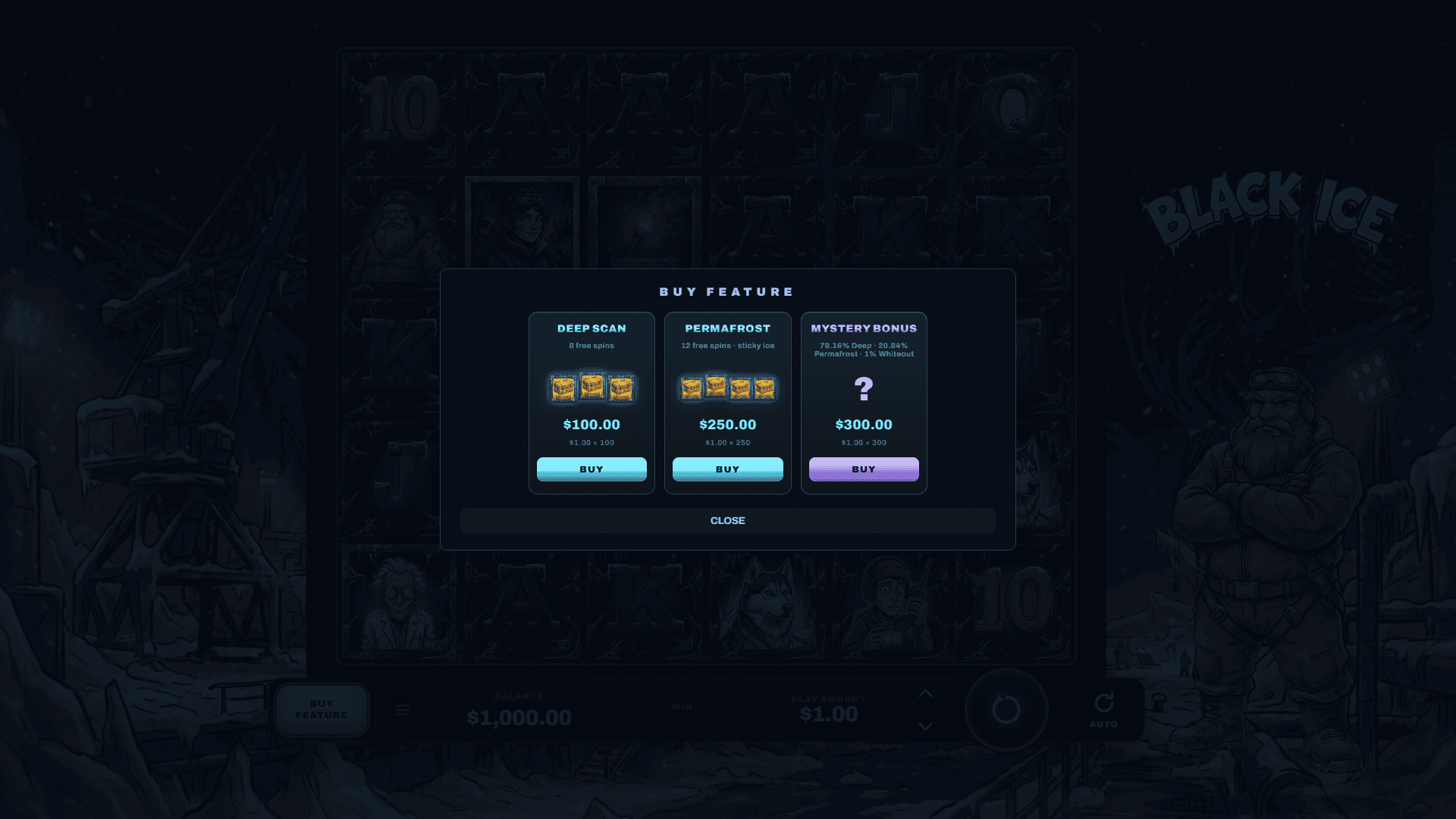 Black Ice bonus buy menu