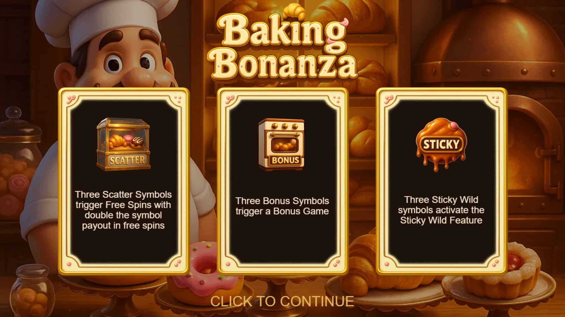 Baking Bonanza slot intro screen