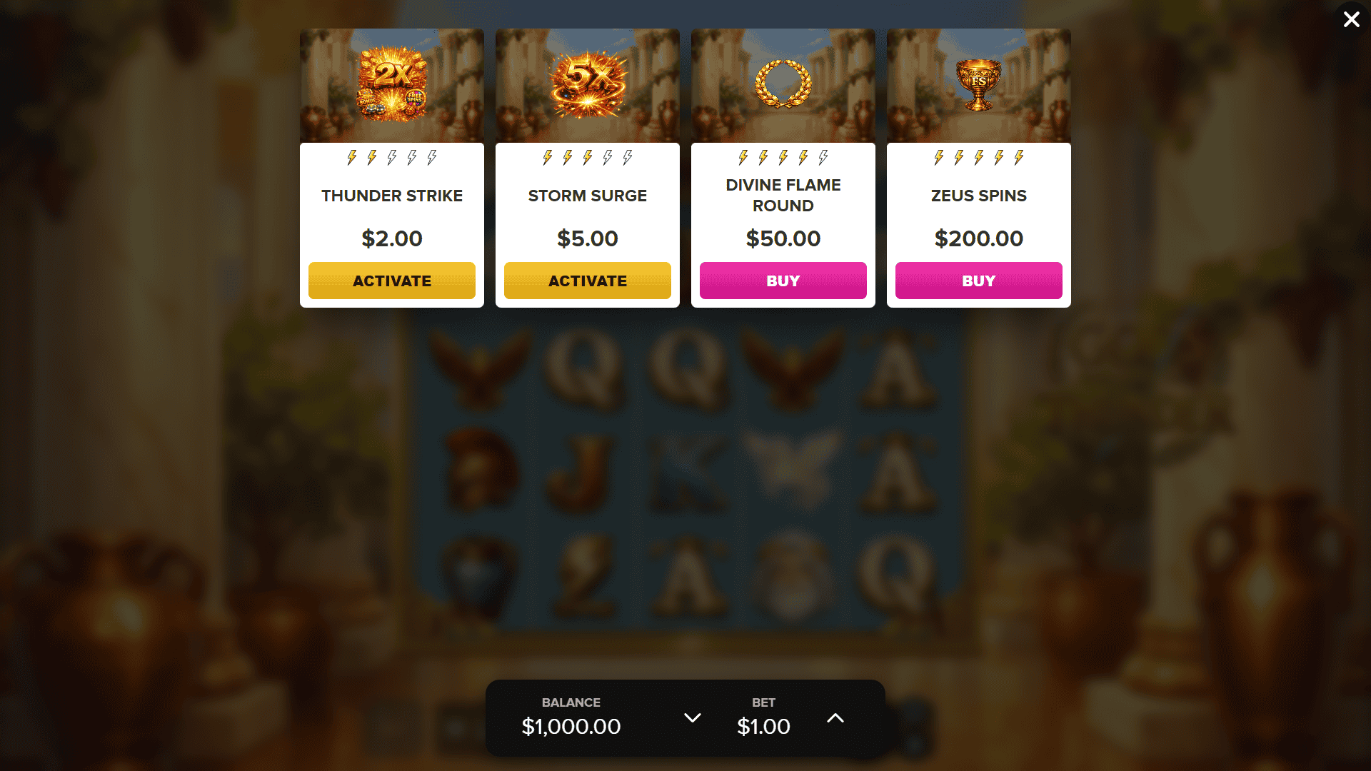Gods Of Thunder bonus buy menu