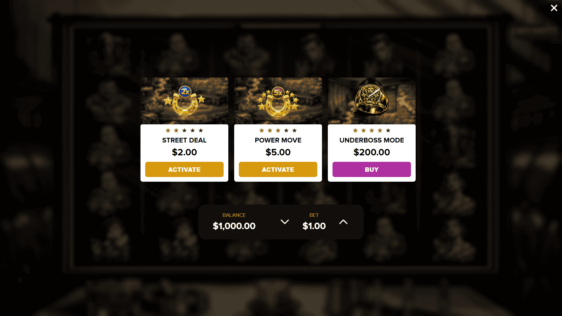 Underboss bonus buy menu
