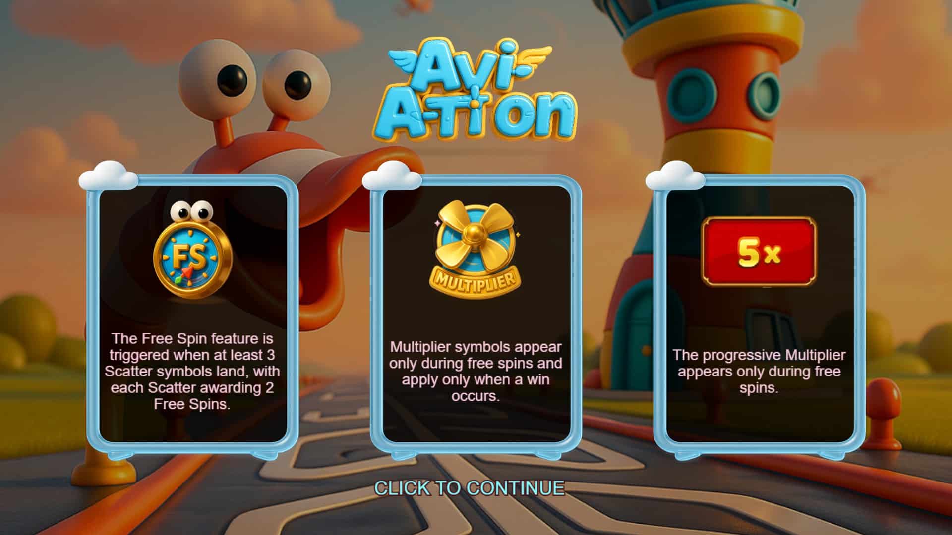 AviAtion slot intro screen
