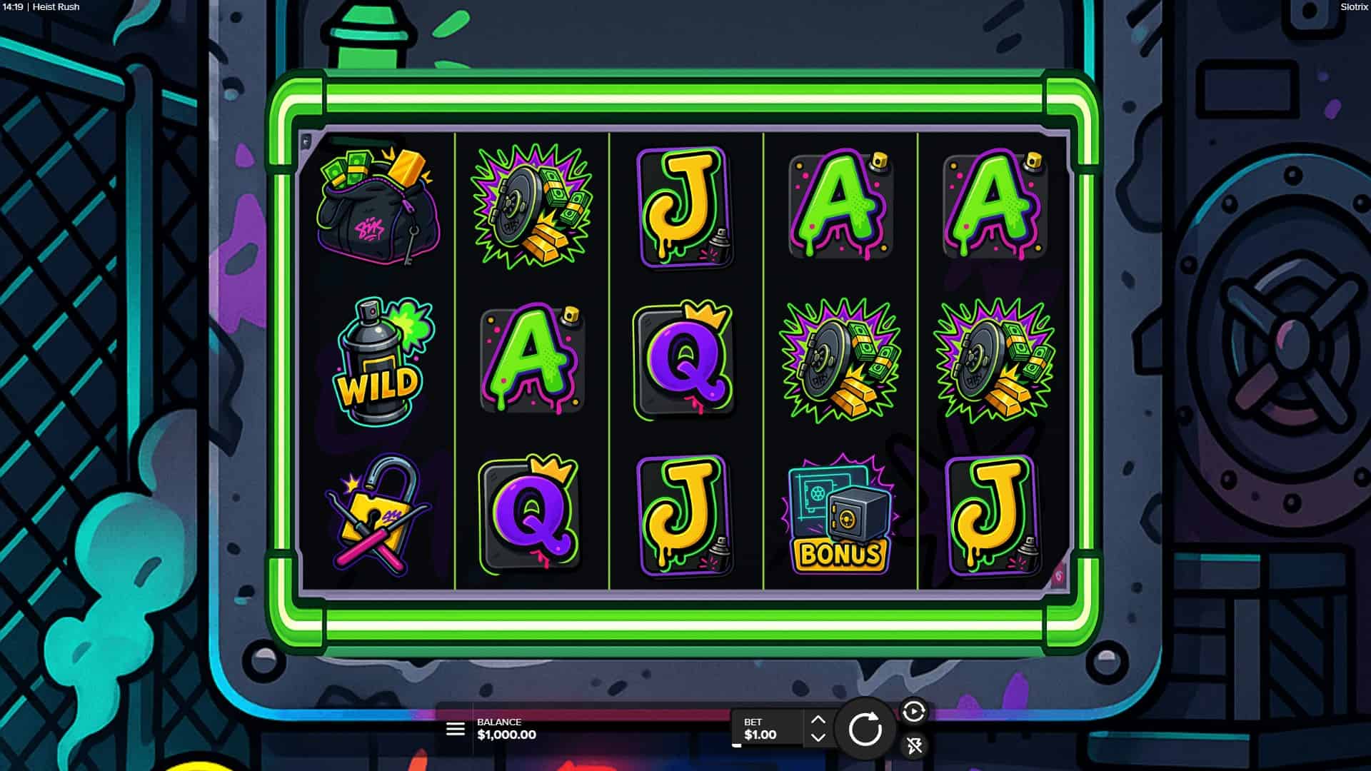 Heist Rush slot gameplay reels