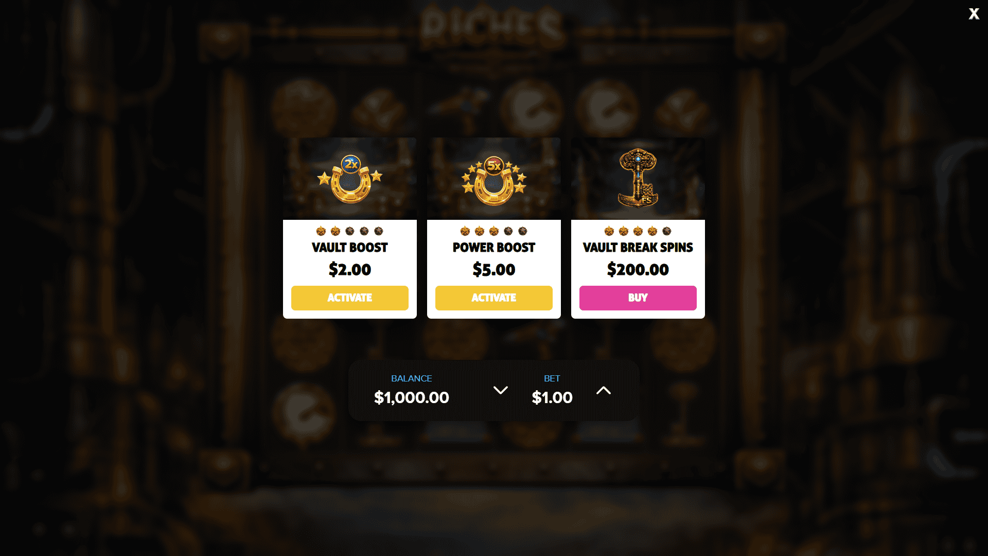 Riches Beyond Limits bonus buy menu