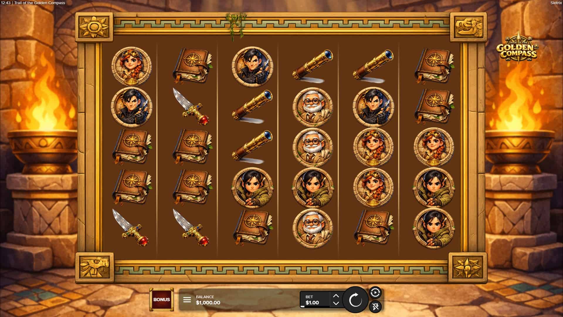 Trail of Golden Compass slot gameplay reels