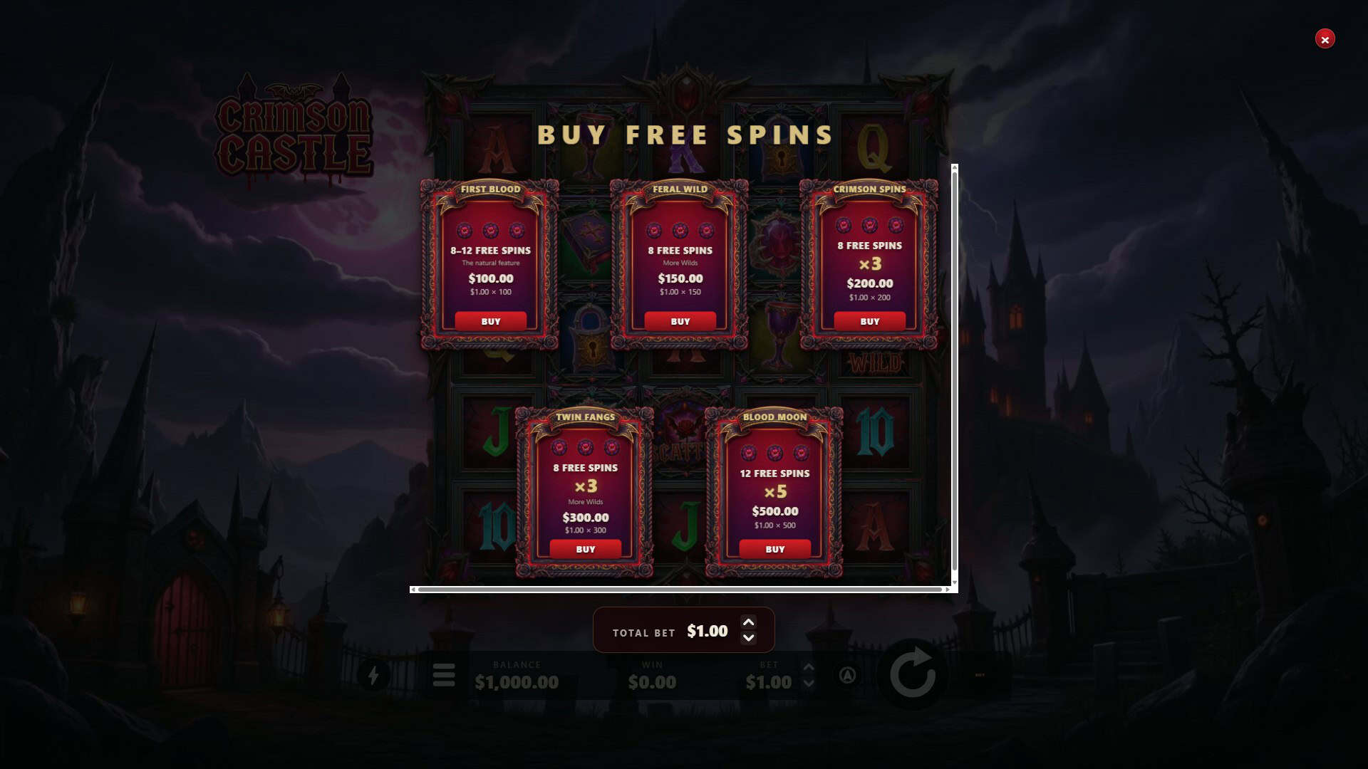 Crimson Castle bonus buy menu