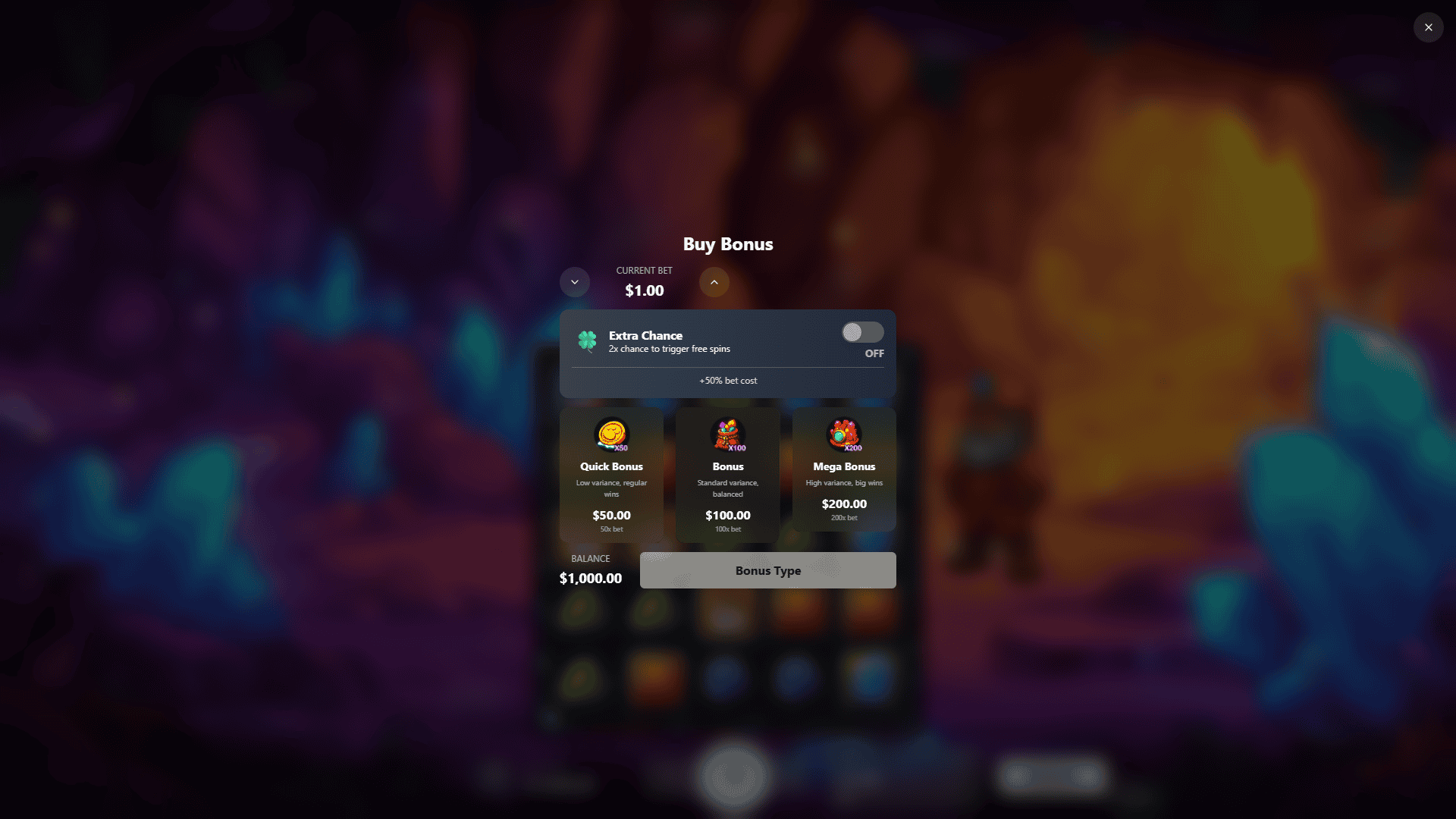 Crystal Miner bonus buy menu