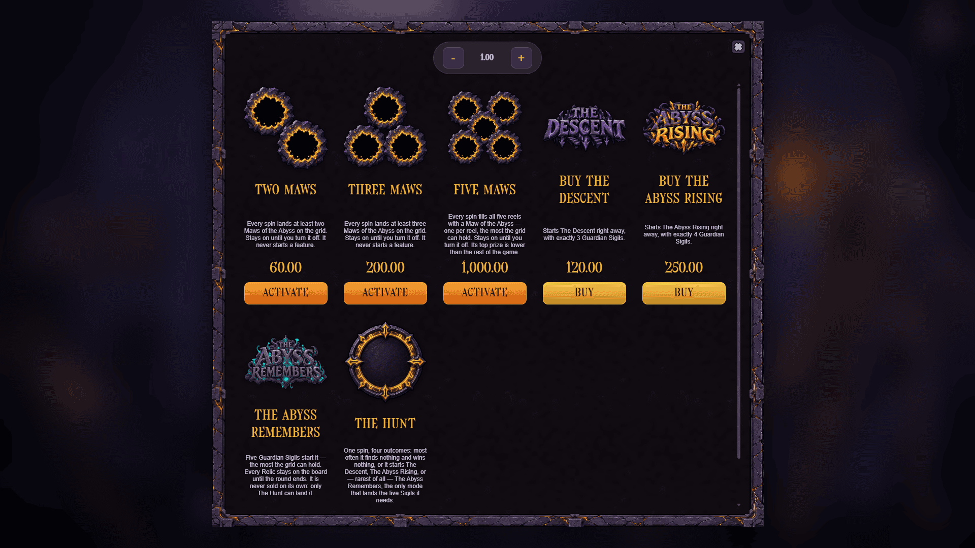 Shadow Hollow bonus buy menu