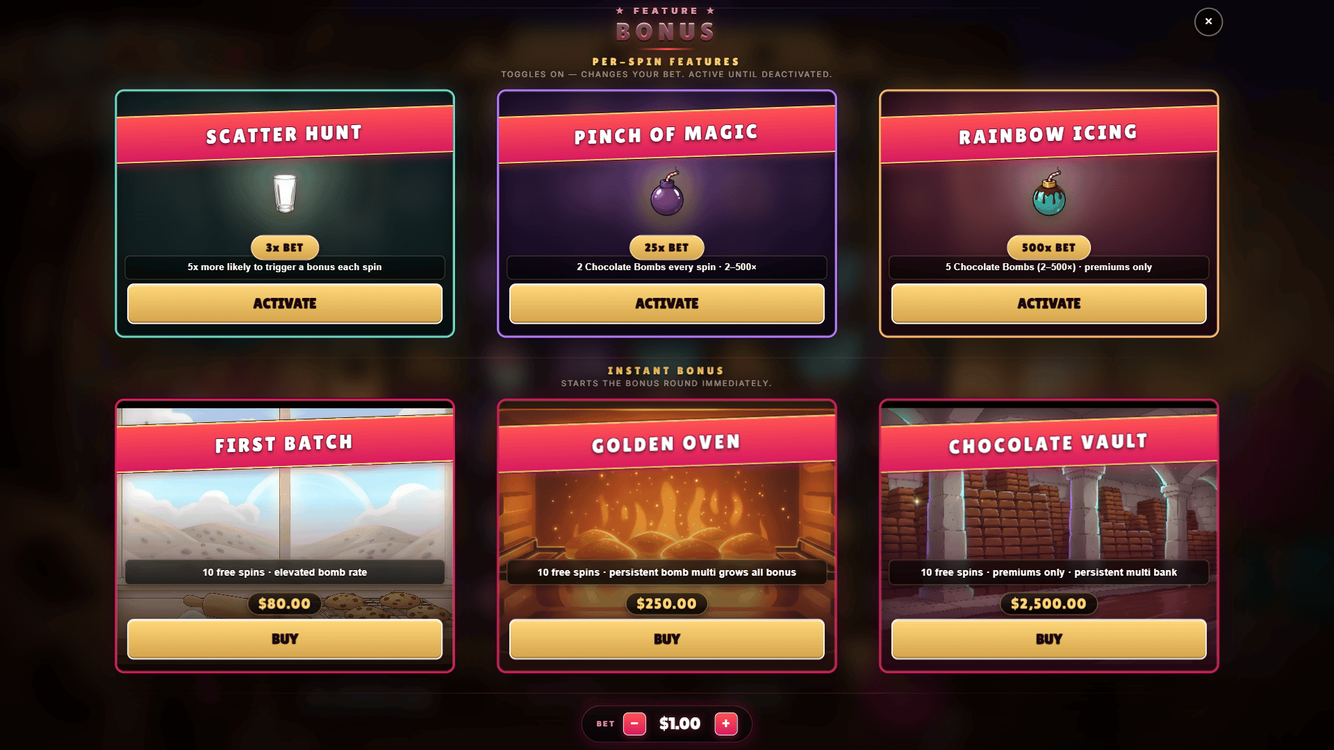 Cookie Wizard bonus buy menu