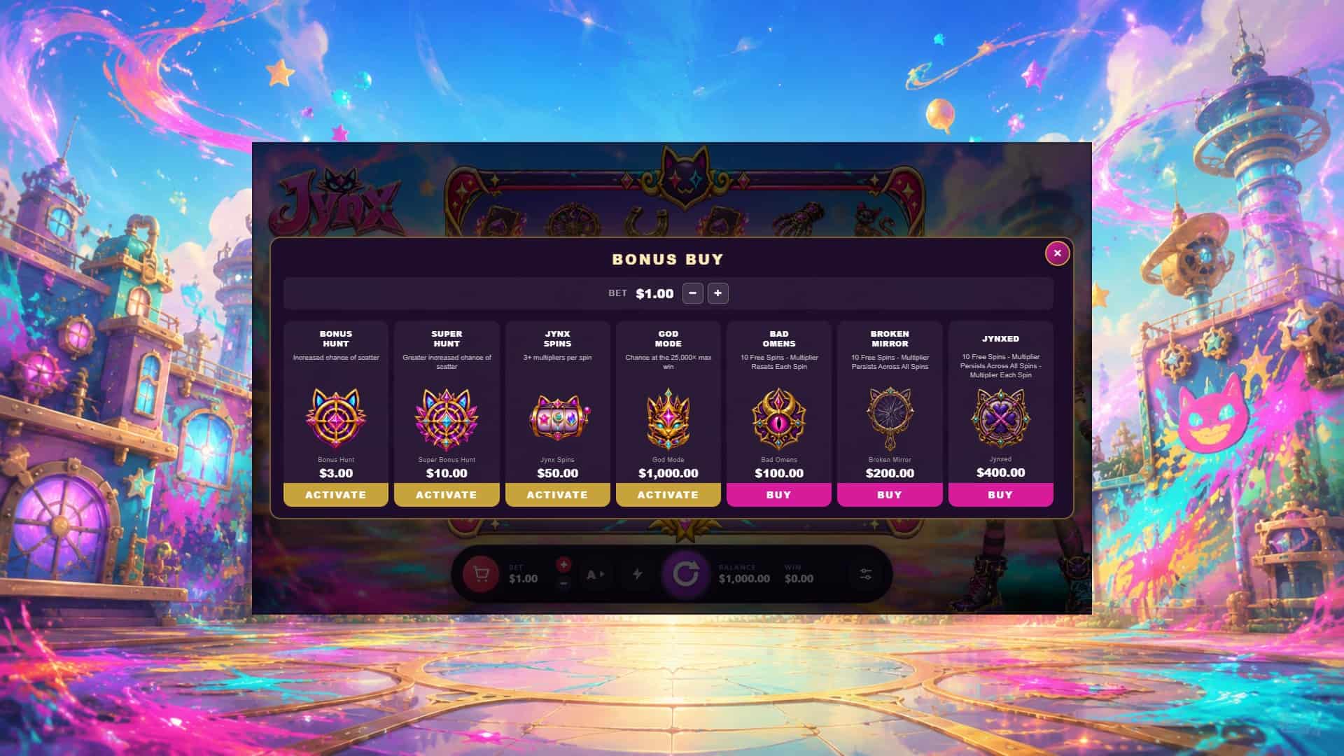 Jynx bonus buy menu