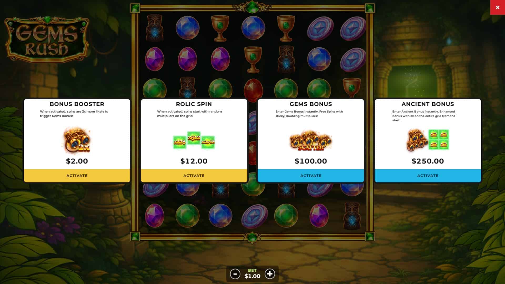 Gems Rush bonus buy menu