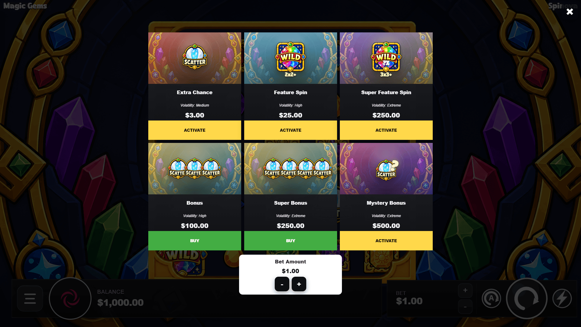 Magic Gems bonus buy menu