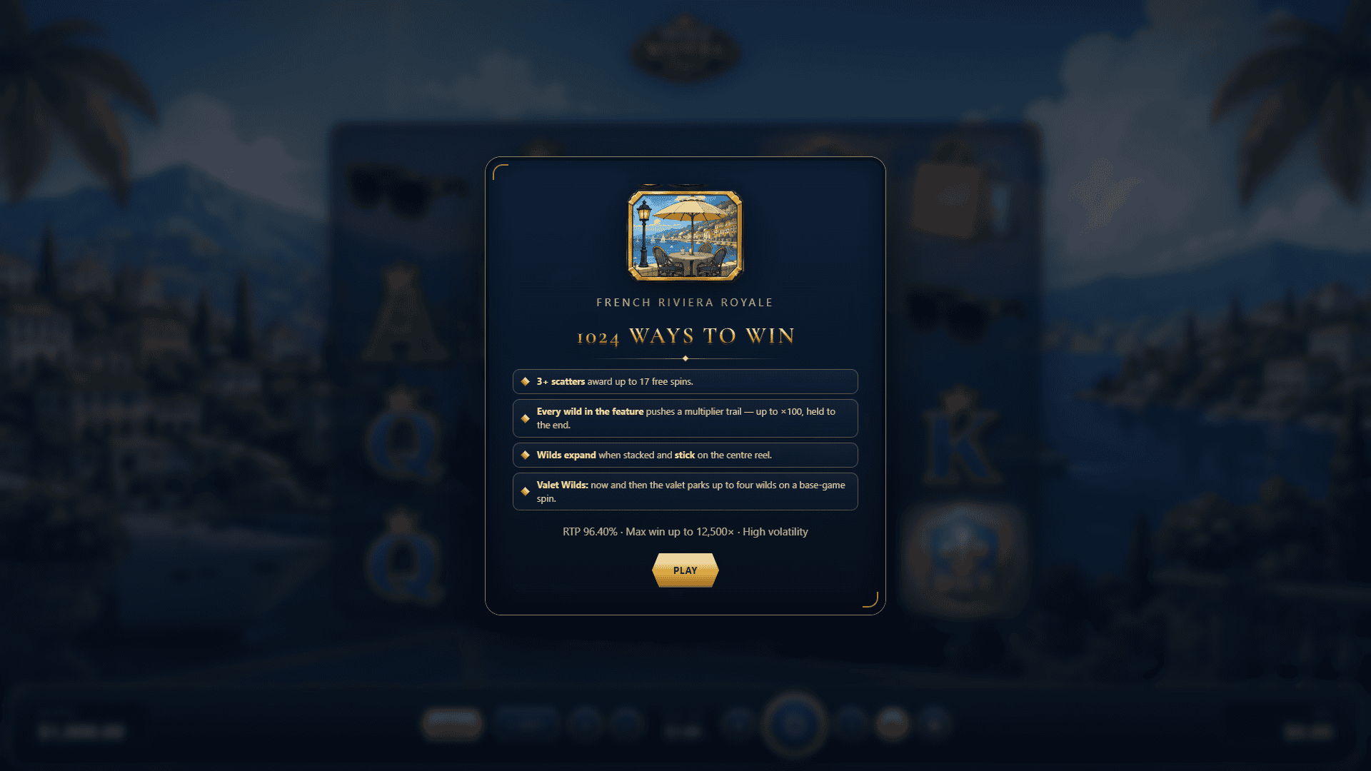French Riviera Royale slot intro screen