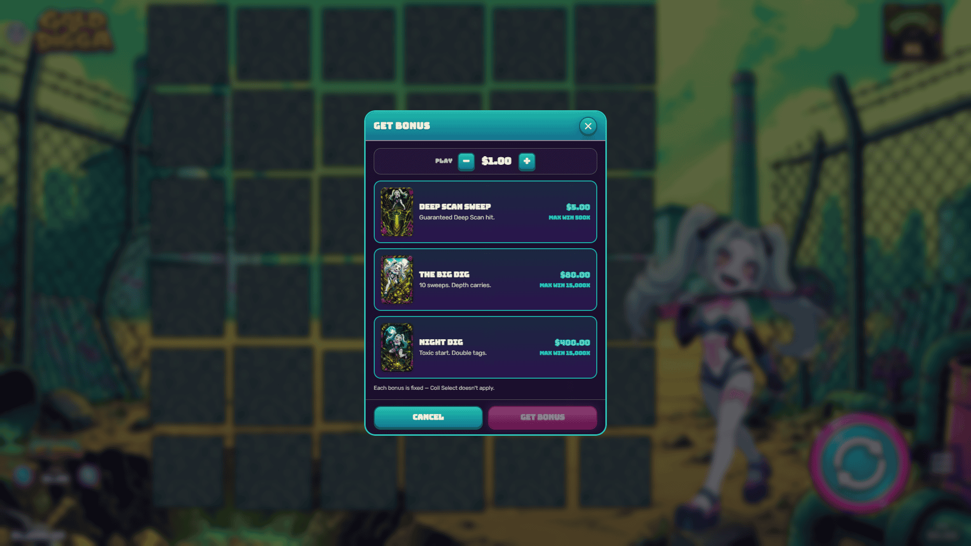 Gold Digga bonus buy menu