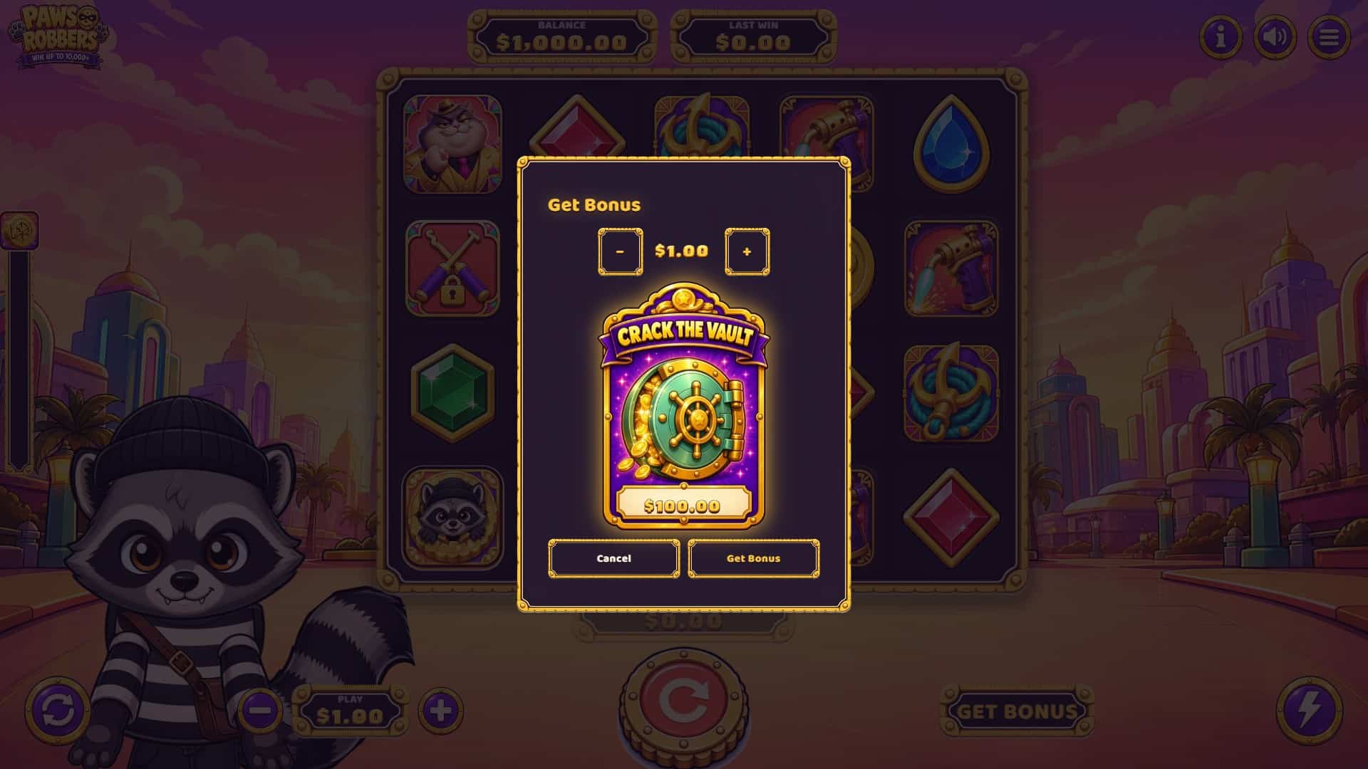 Paws and Robbers bonus buy menu