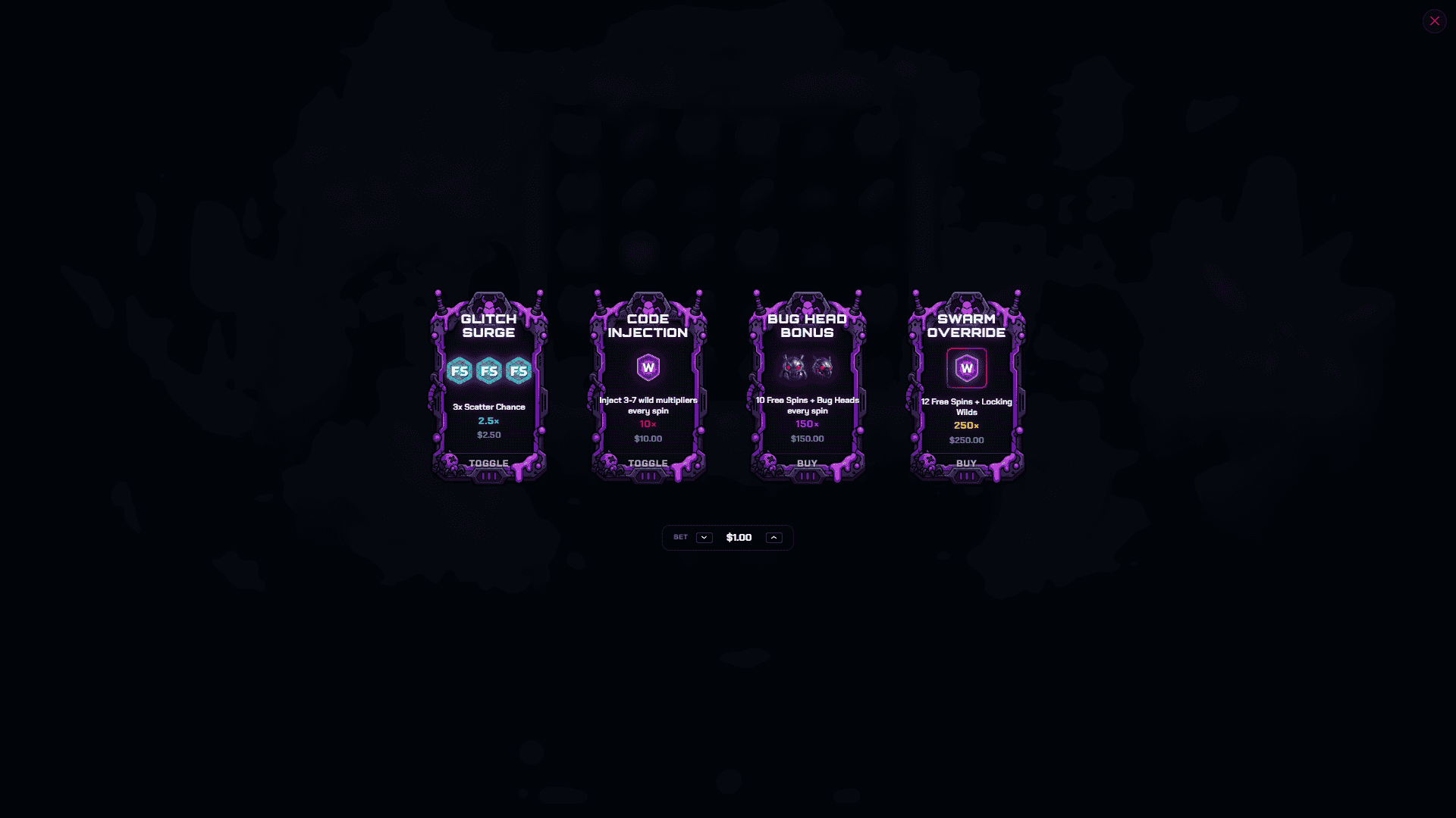 Bugged Out bonus buy menu