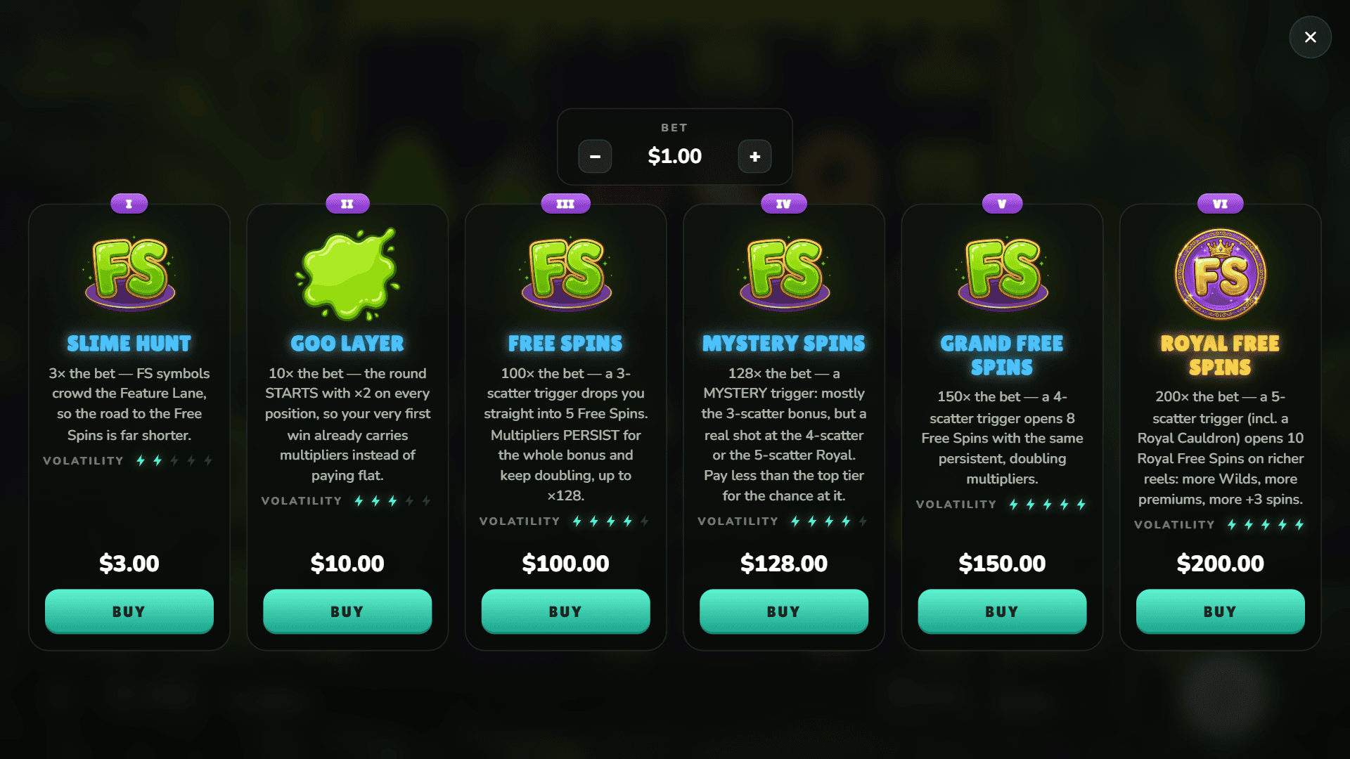 Slime Kingdom bonus buy menu