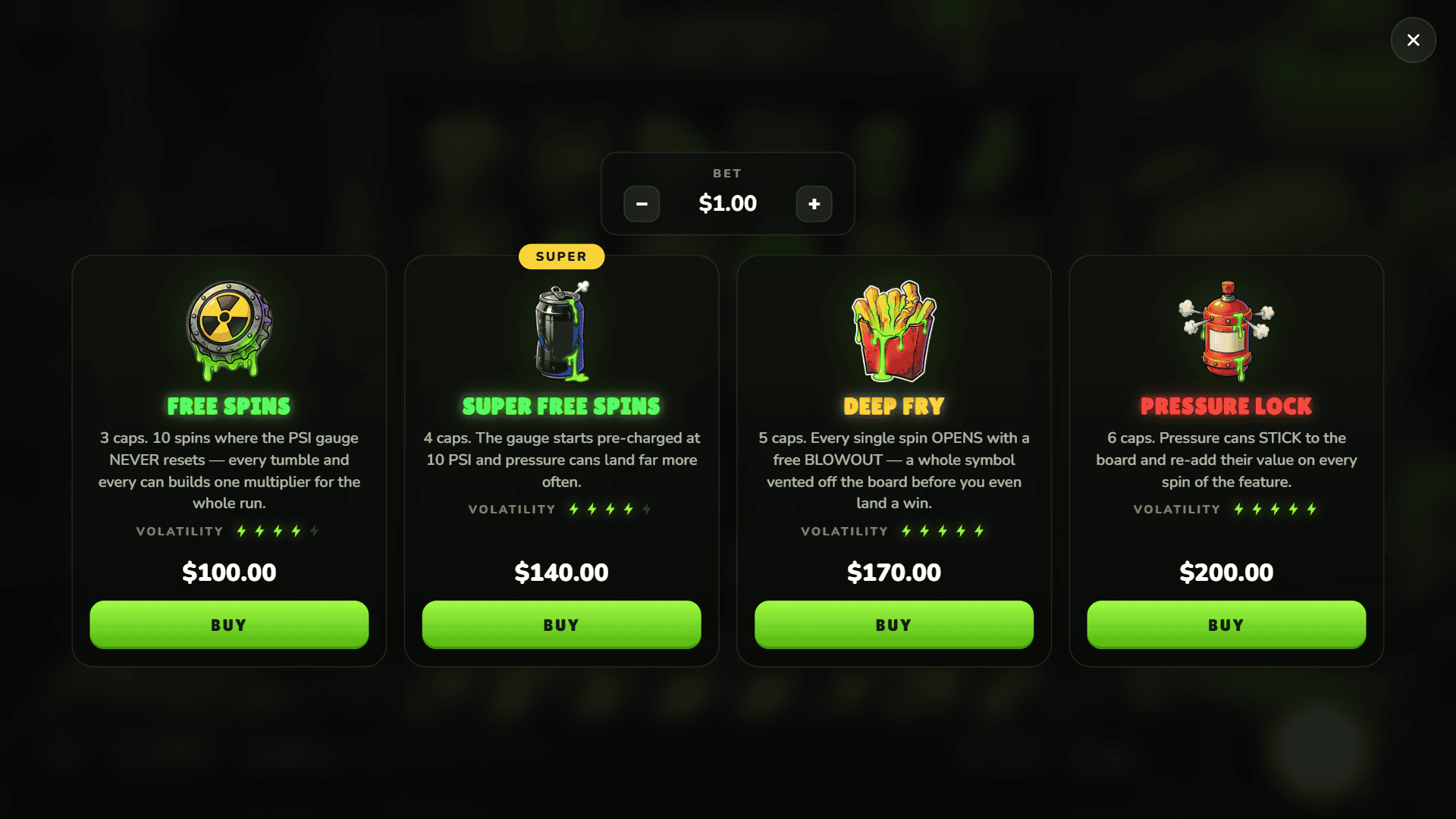 Toxic Takeout bonus buy menu