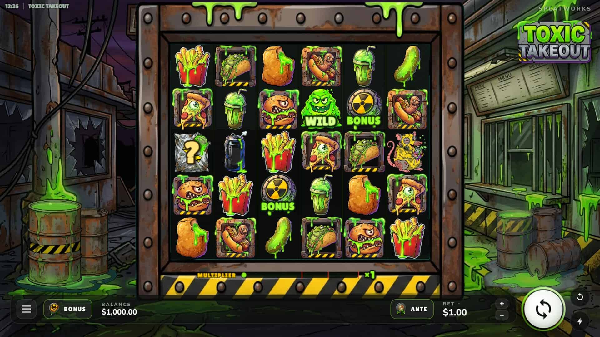 Toxic Takeout slot gameplay reels