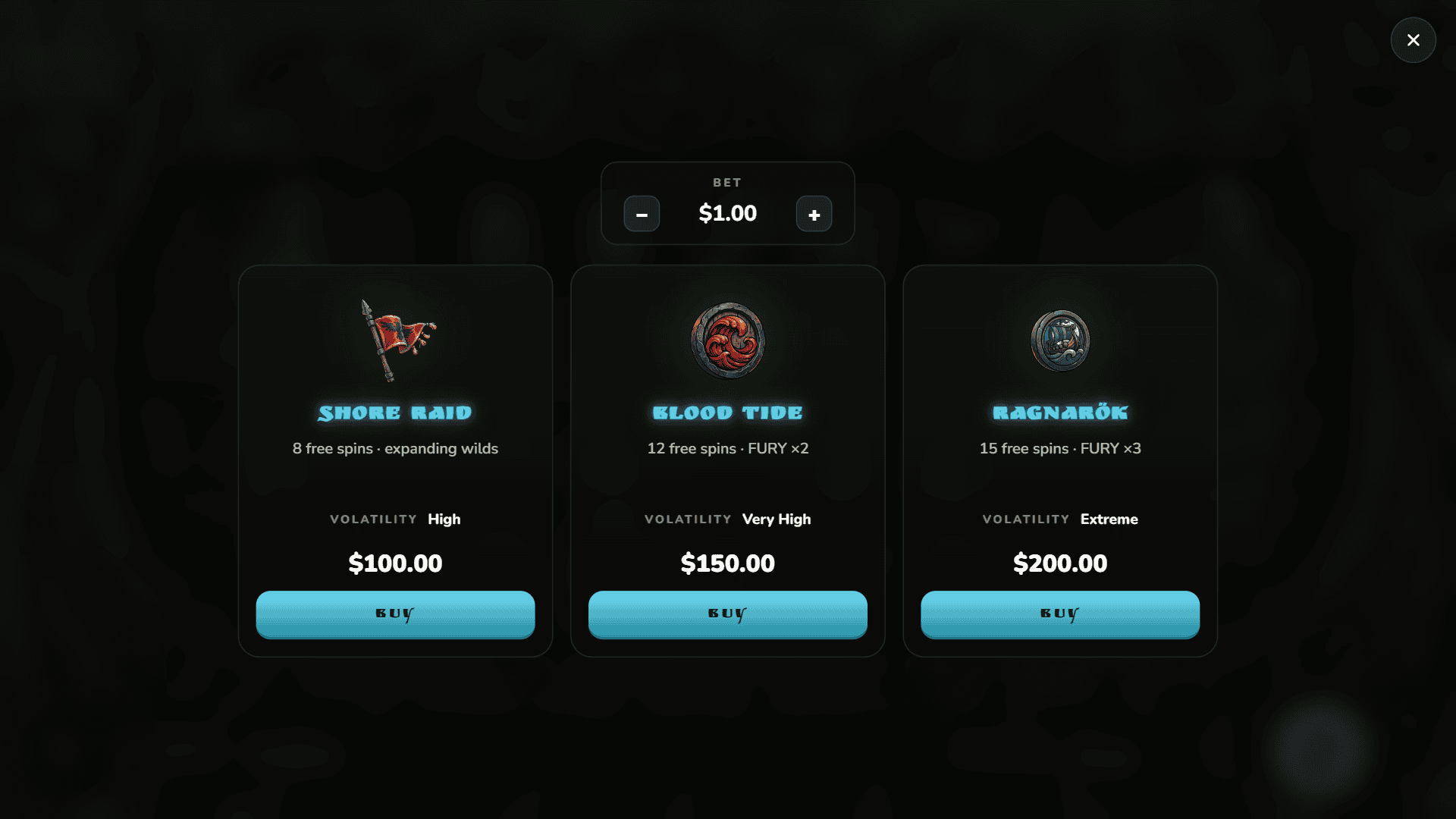 Valhalla or bust bonus buy menu