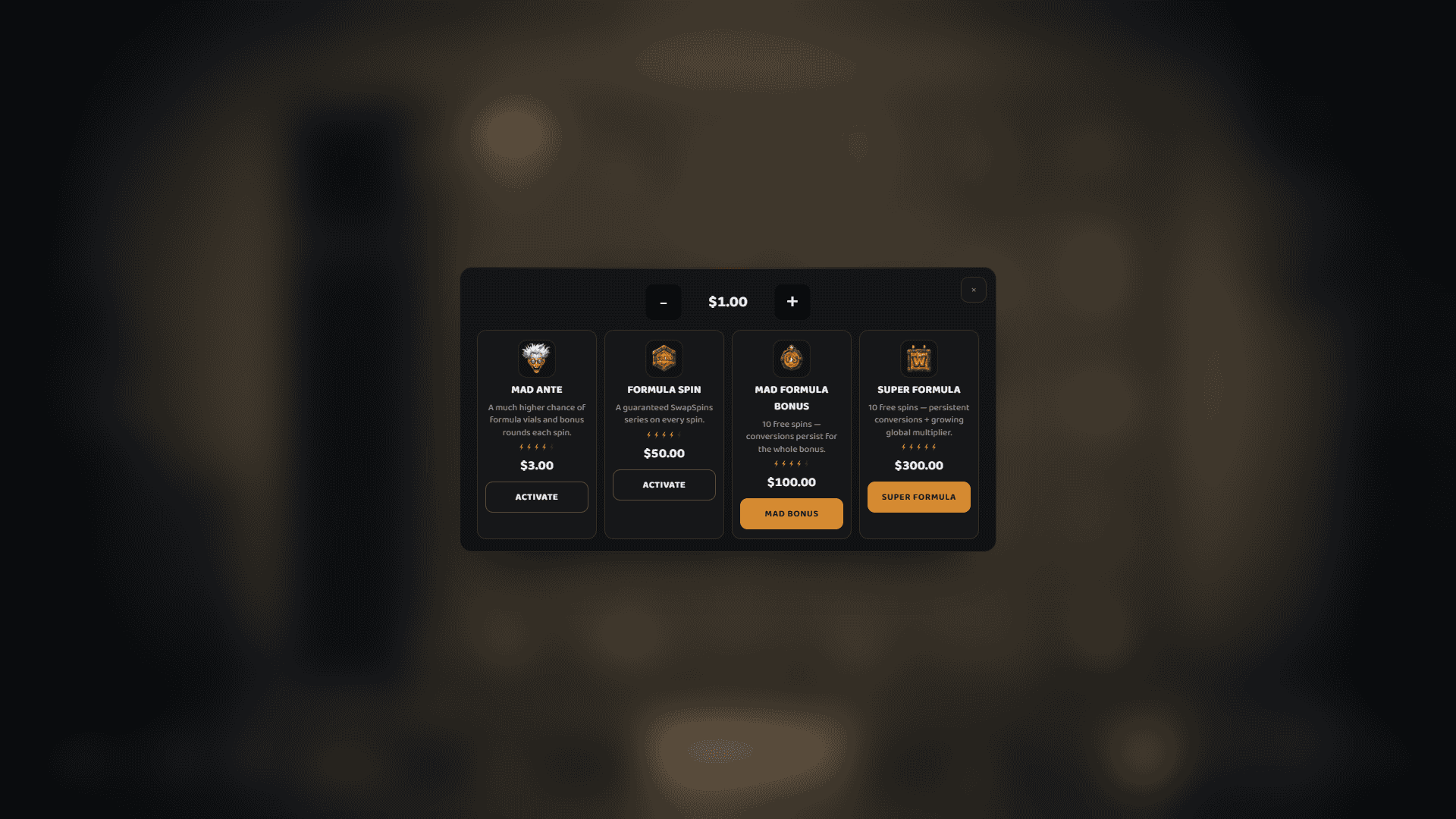 Mad Formula bonus buy menu