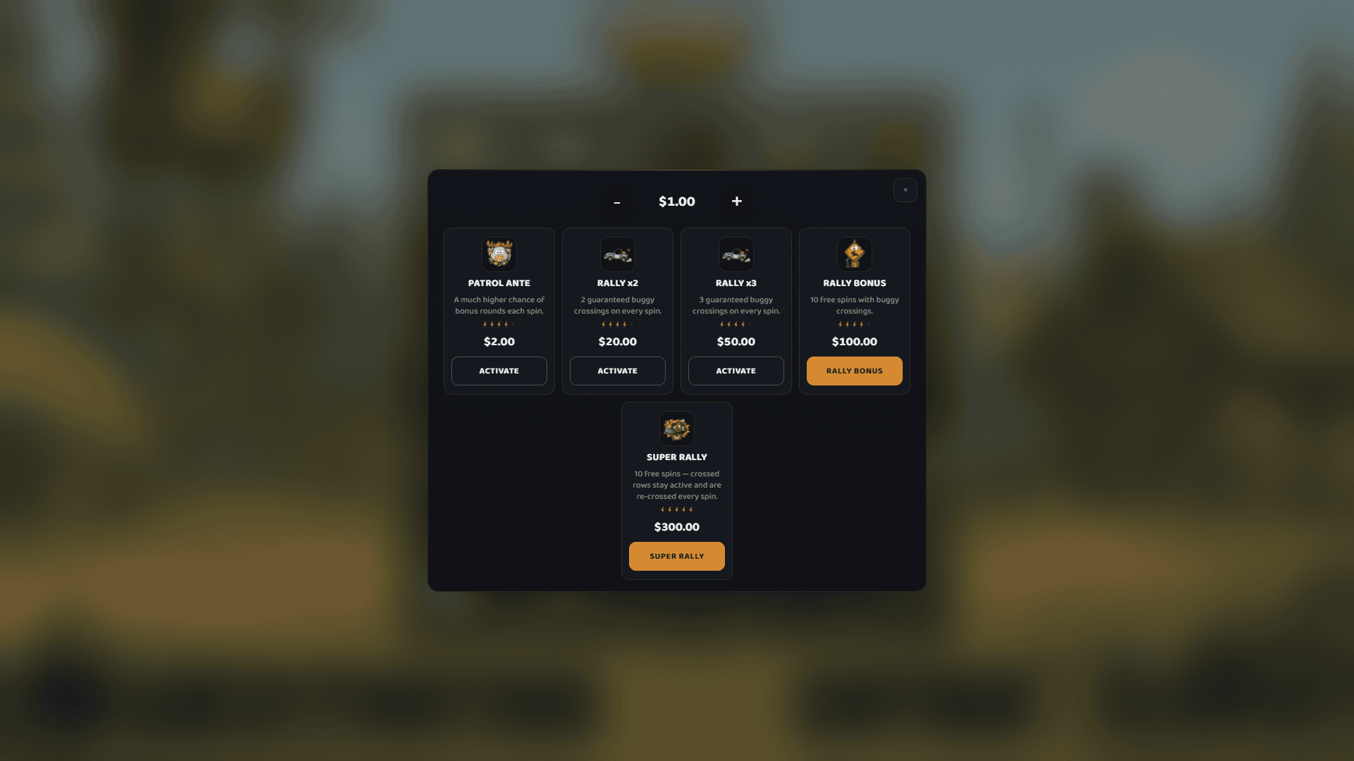 Roadkill Rally bonus buy menu