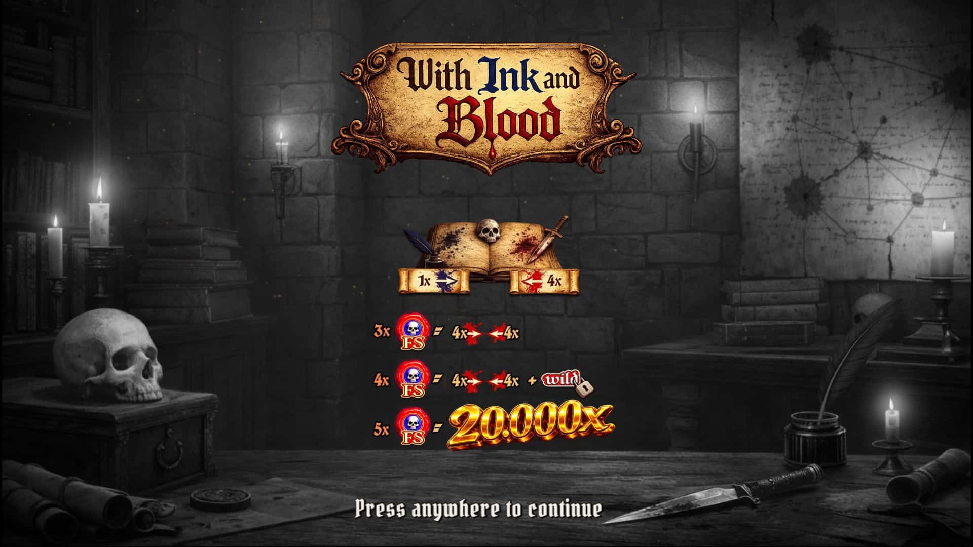 With Ink And Blood slot intro screen