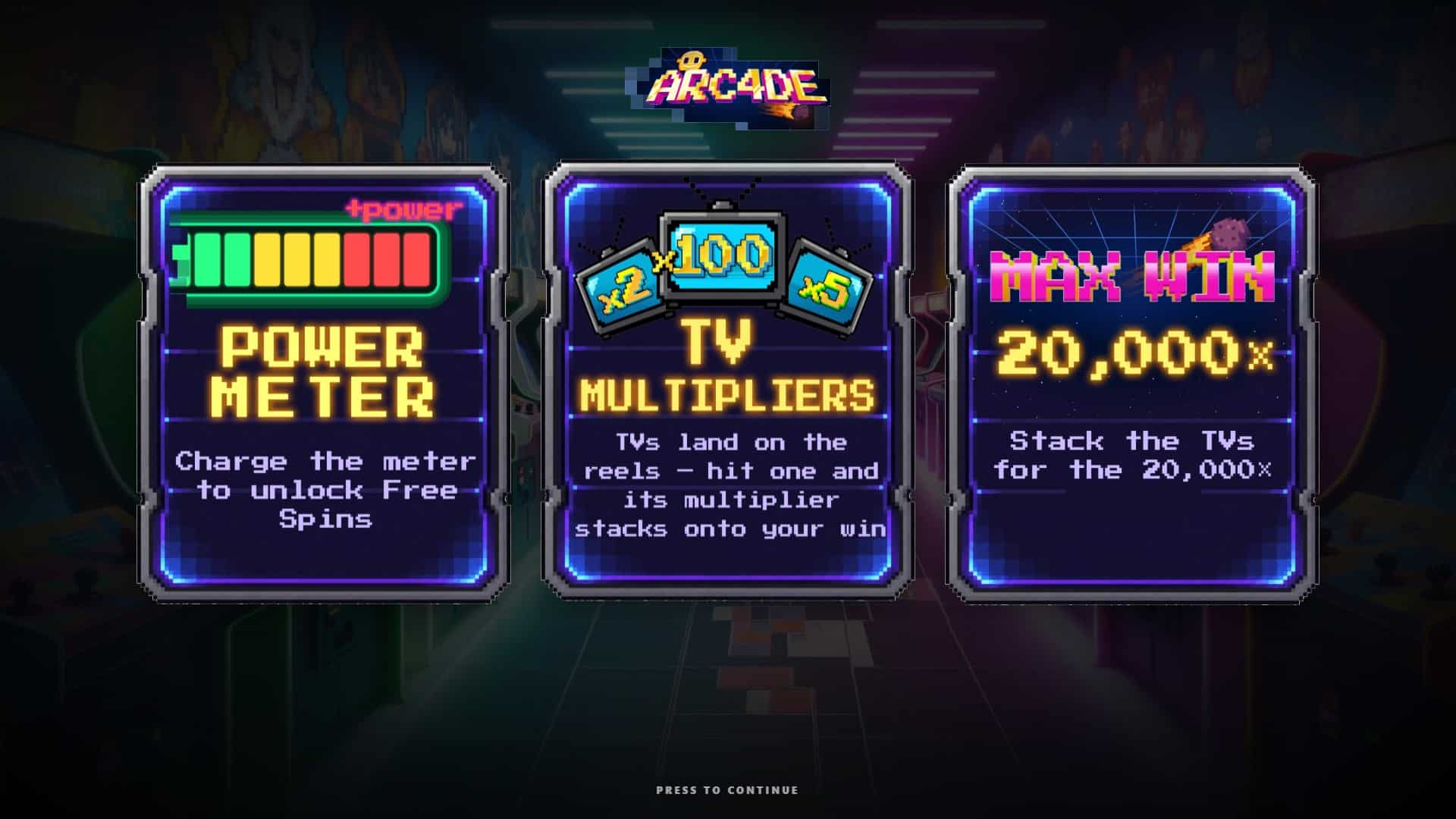 Arc4de slot intro screen