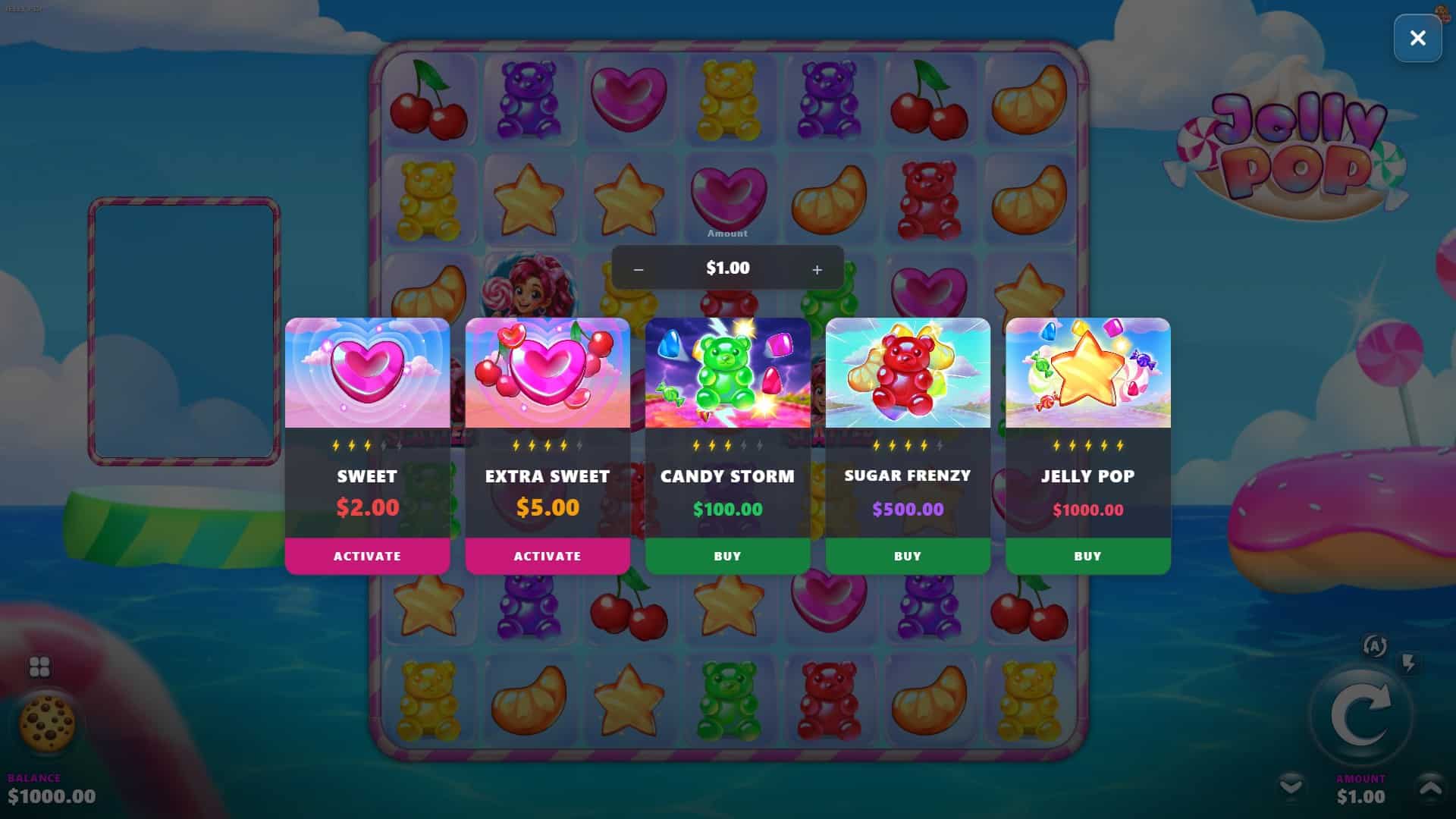 Jelly Pop bonus buy menu