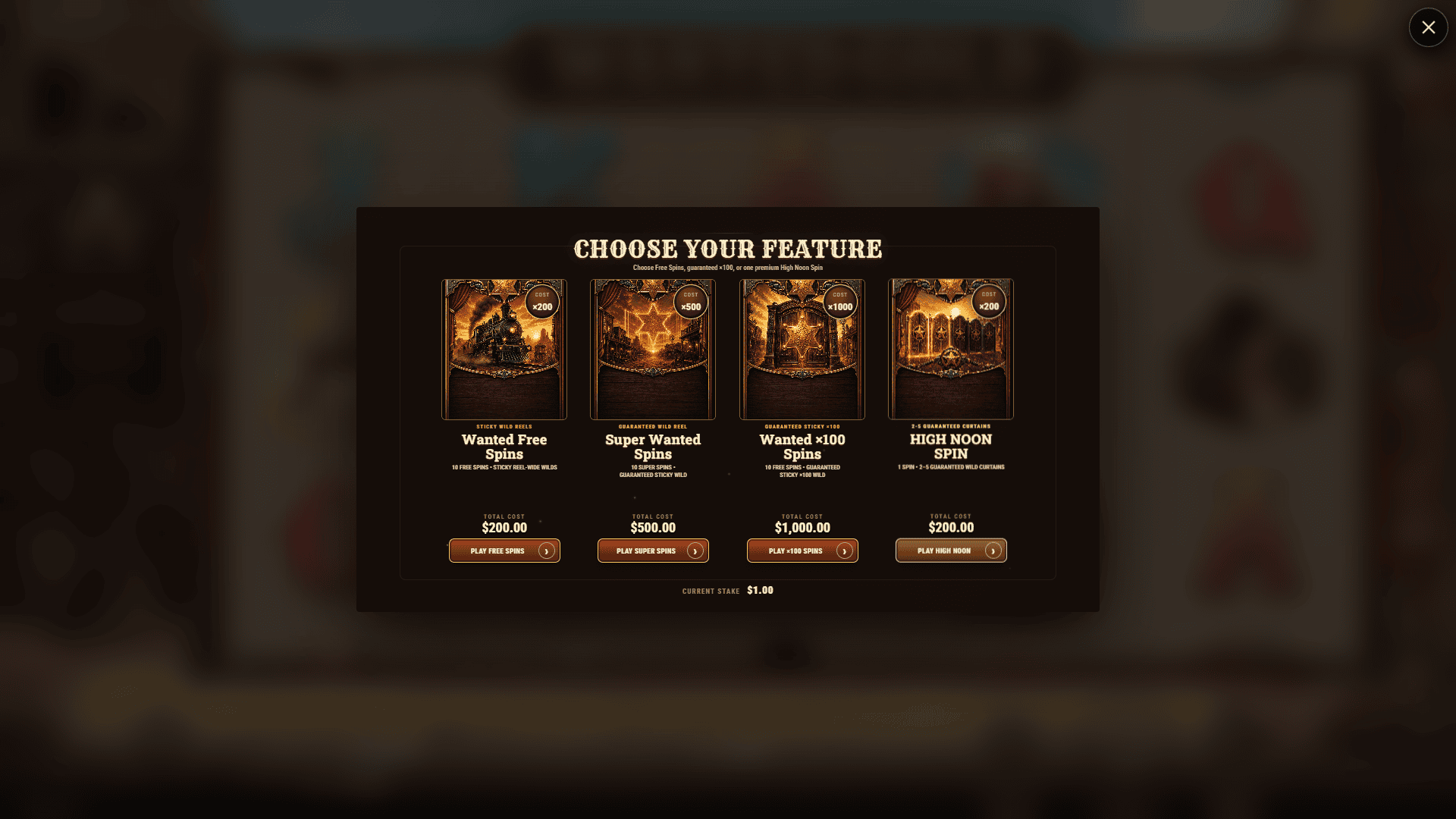 Wanted Gold bonus buy menu