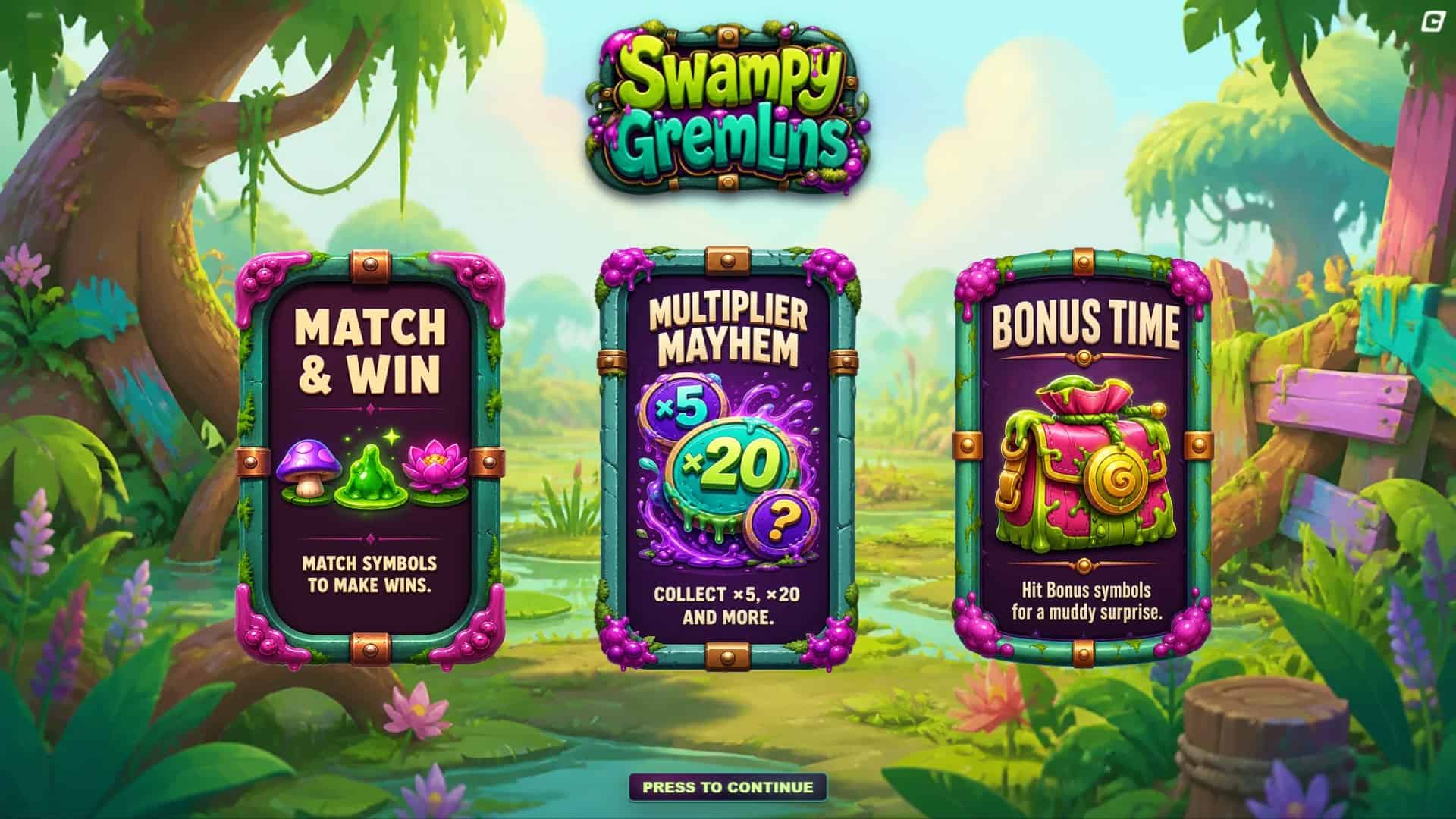 Swampy Gremlins slot intro screen