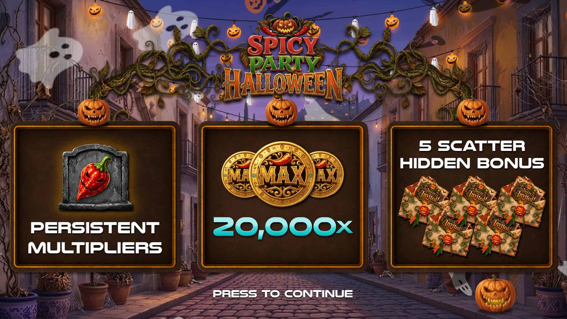 Spicy Party Halloween slot intro screen