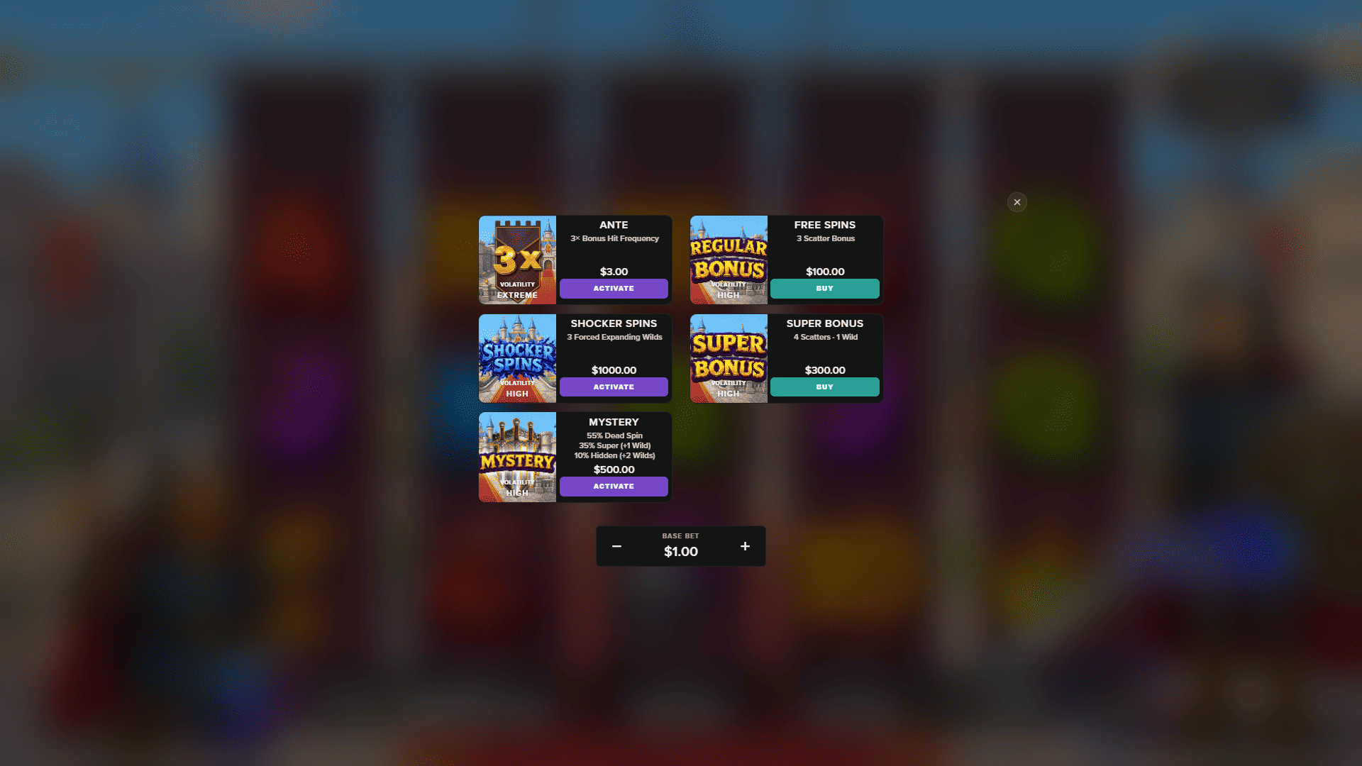 The Royal Family bonus buy menu