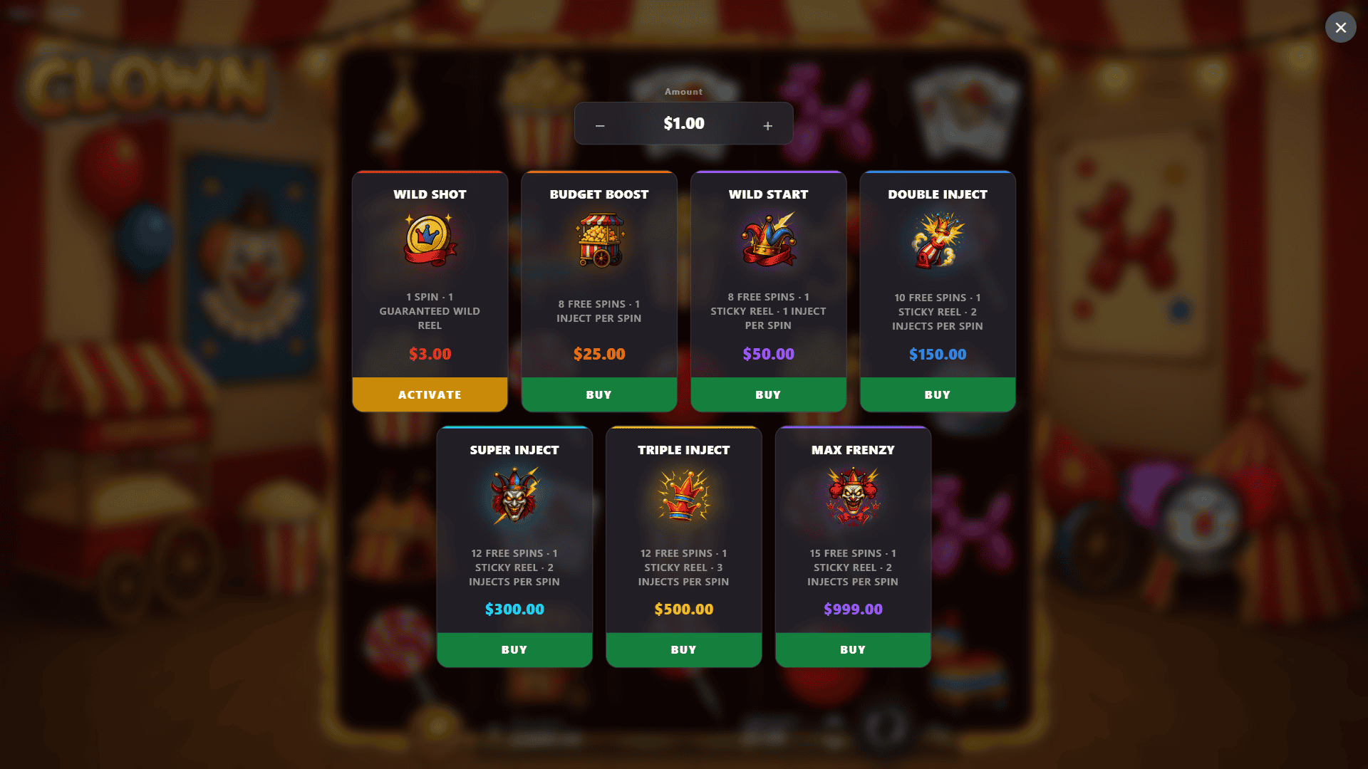 Clown bonus buy menu