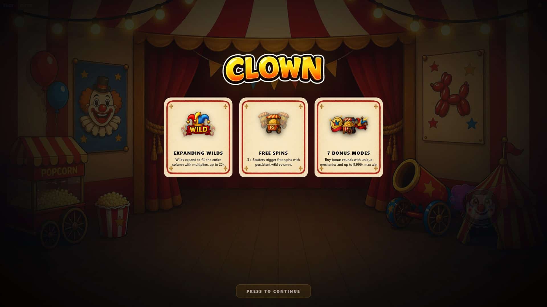 Clown slot intro screen