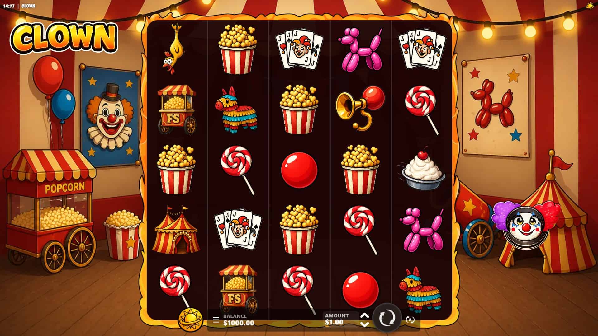 Clown slot gameplay reels