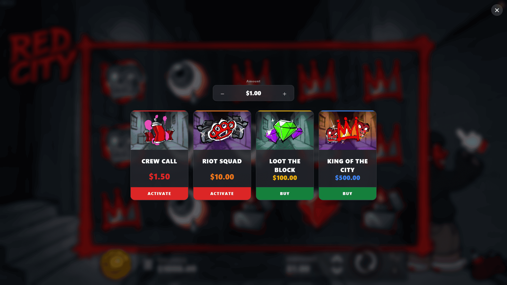 Red City bonus buy menu