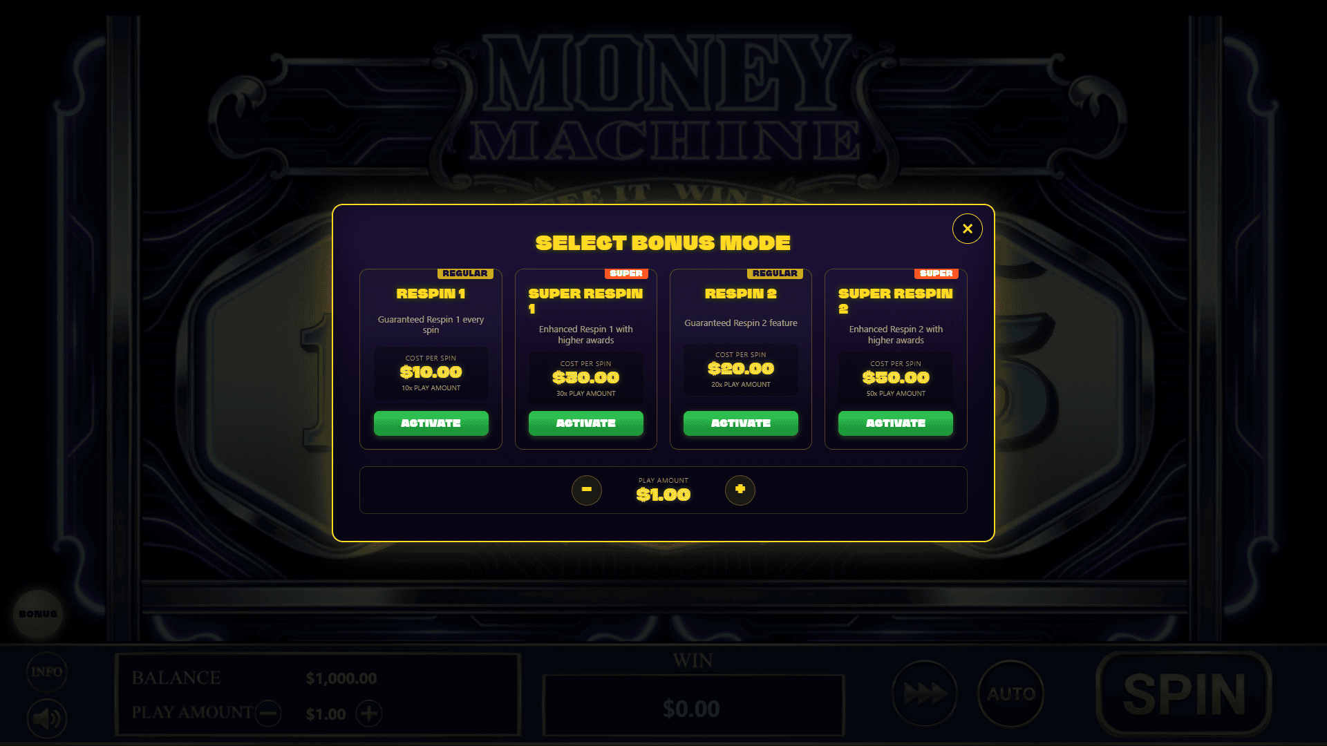cash money machine bonus buy menu