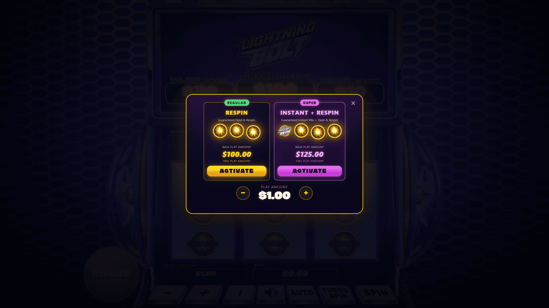 Lightning Bolt Link 777 bonus buy menu