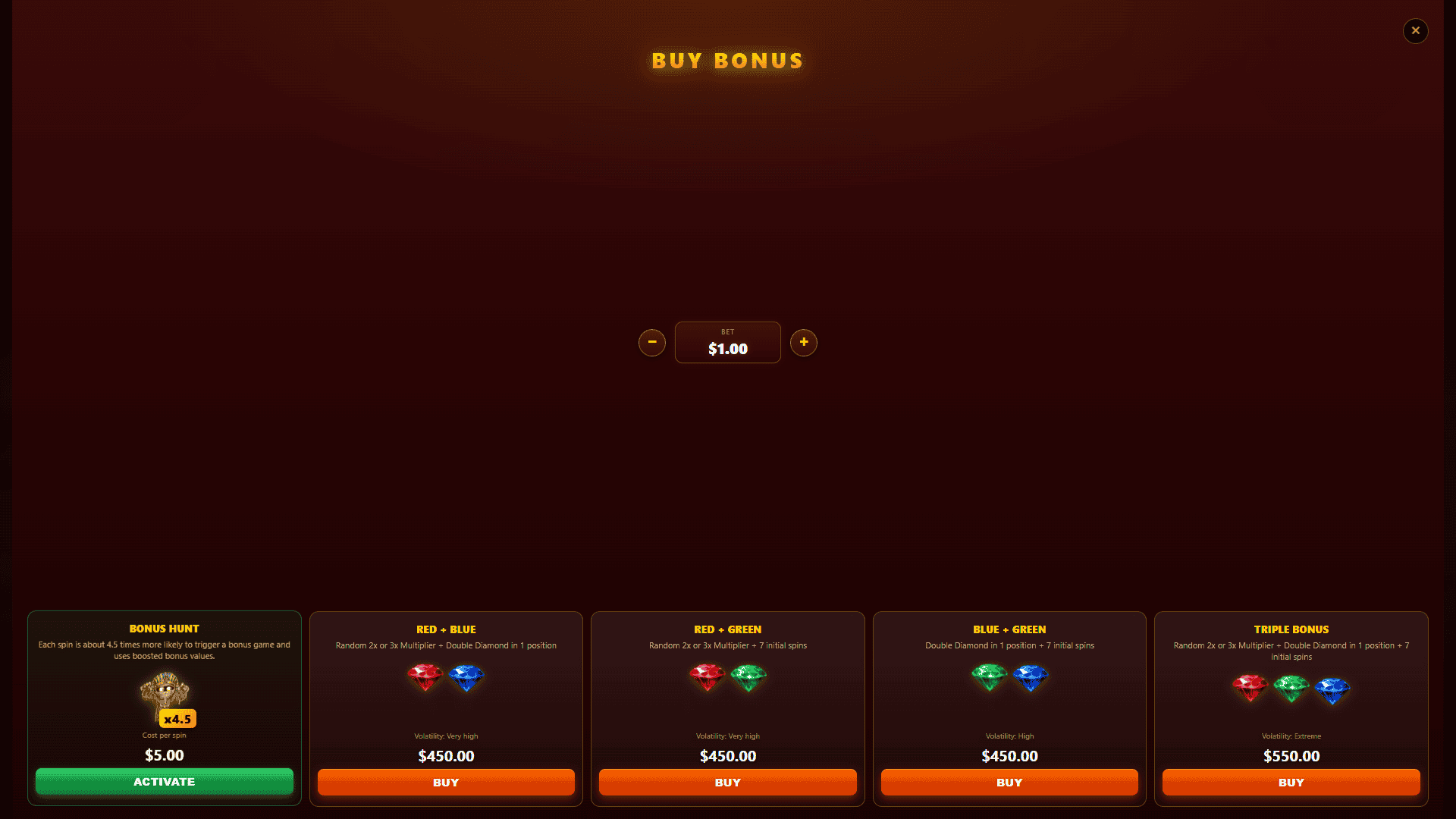 Pharaoh Mummy More Spooky bonus buy menu