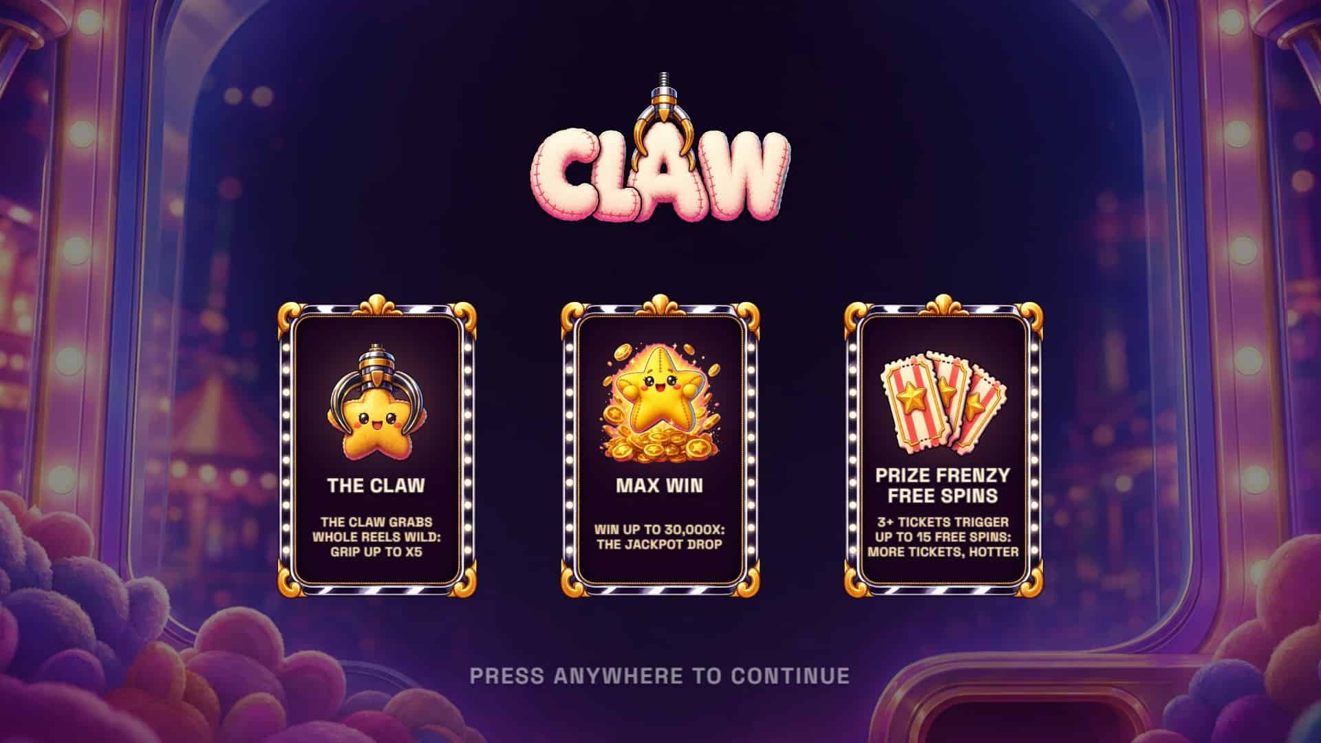 Claw slot intro screen