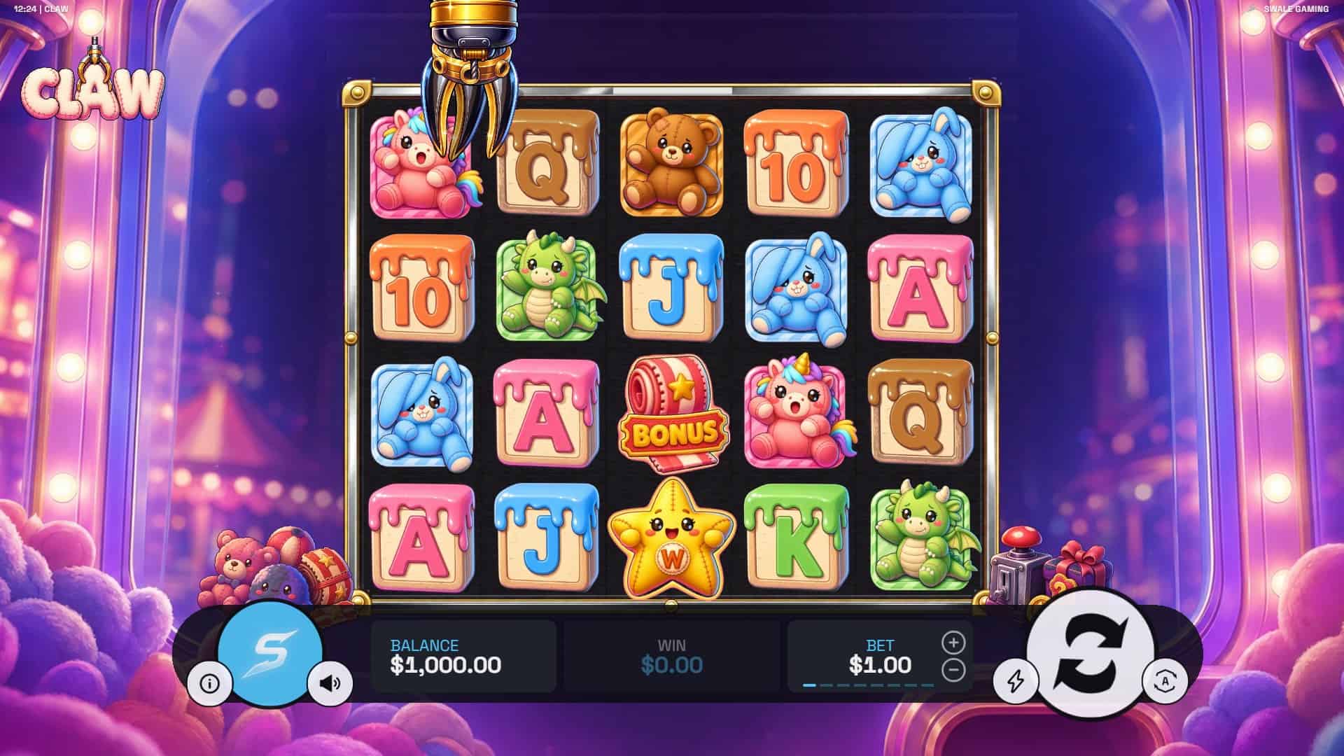 Claw slot gameplay reels
