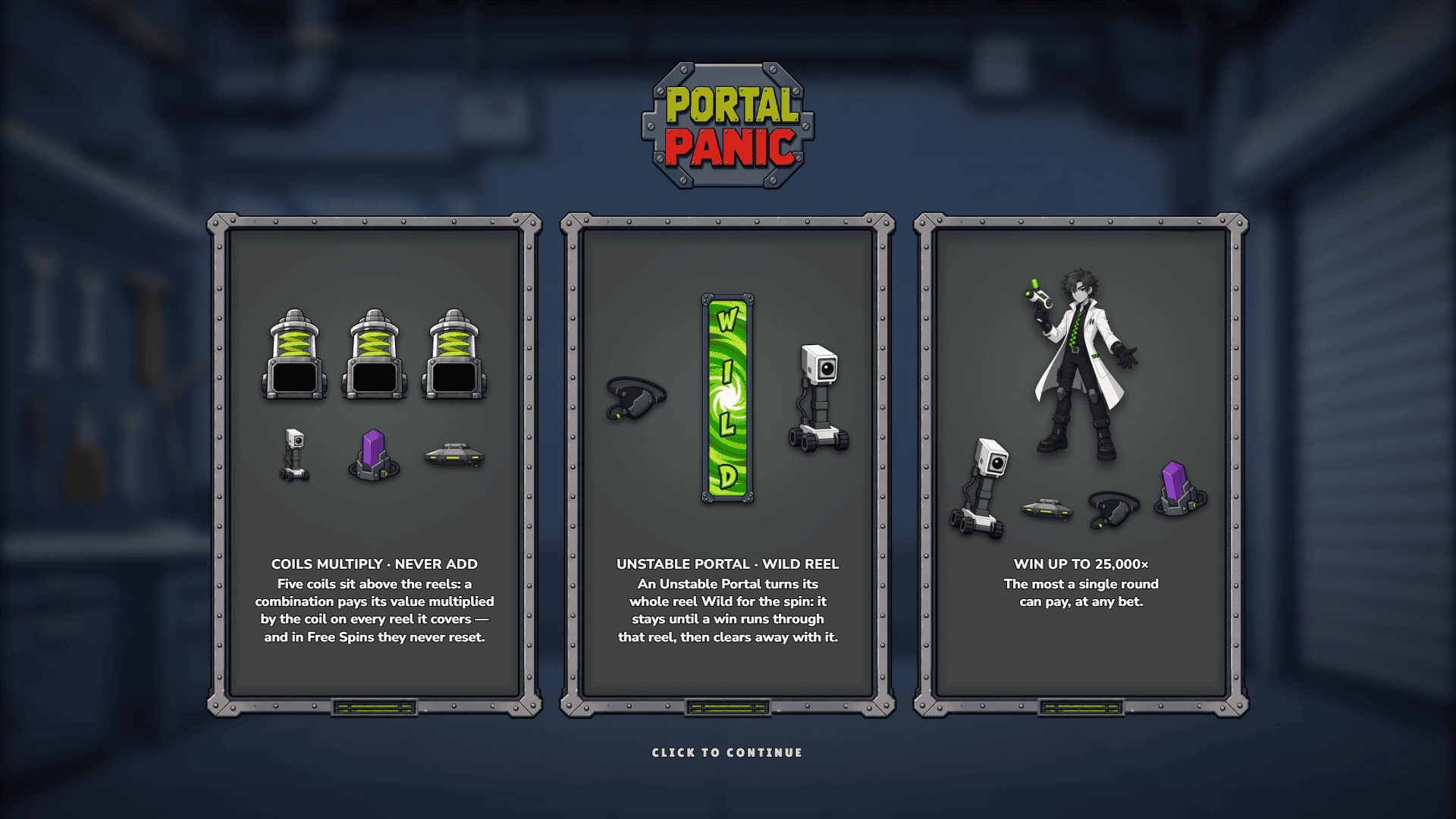 Portal Panic slot intro screen