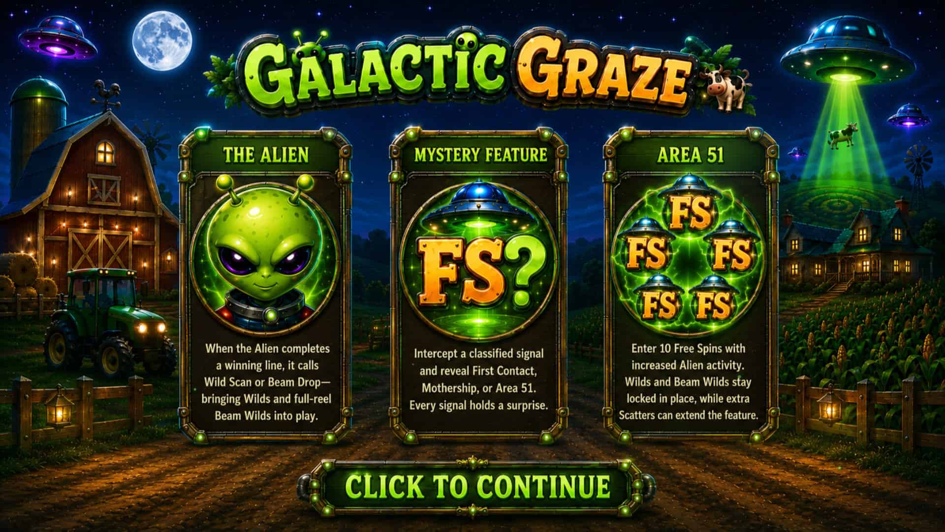 Galactic Graze slot intro screen