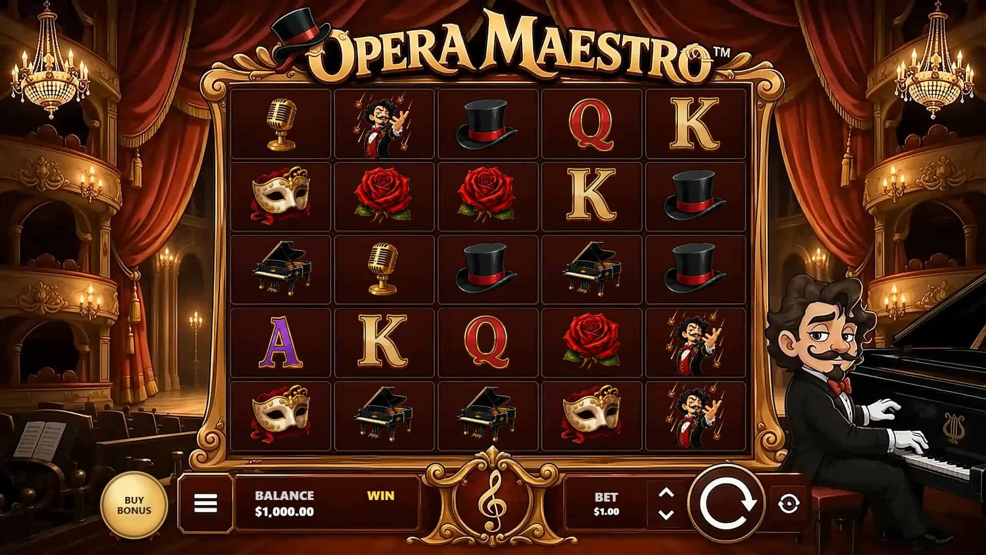 Opera Maestro slot gameplay reels