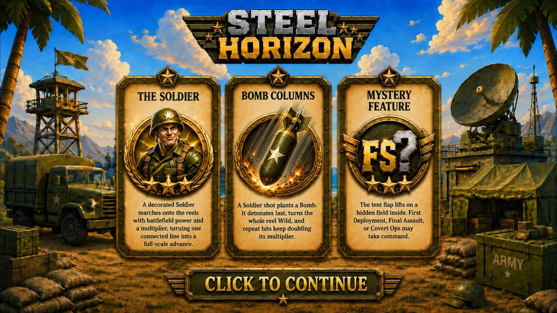 Steel Horizon slot intro screen