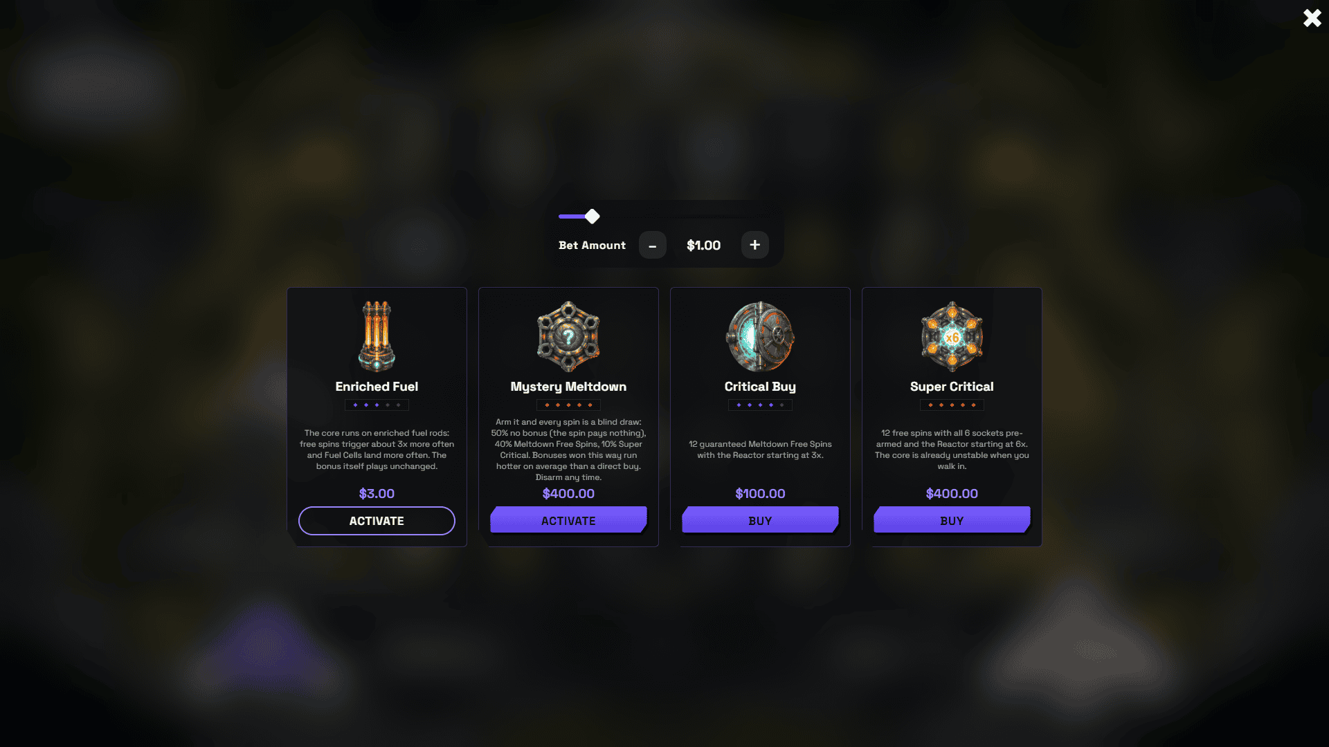 Critical Mass bonus buy menu