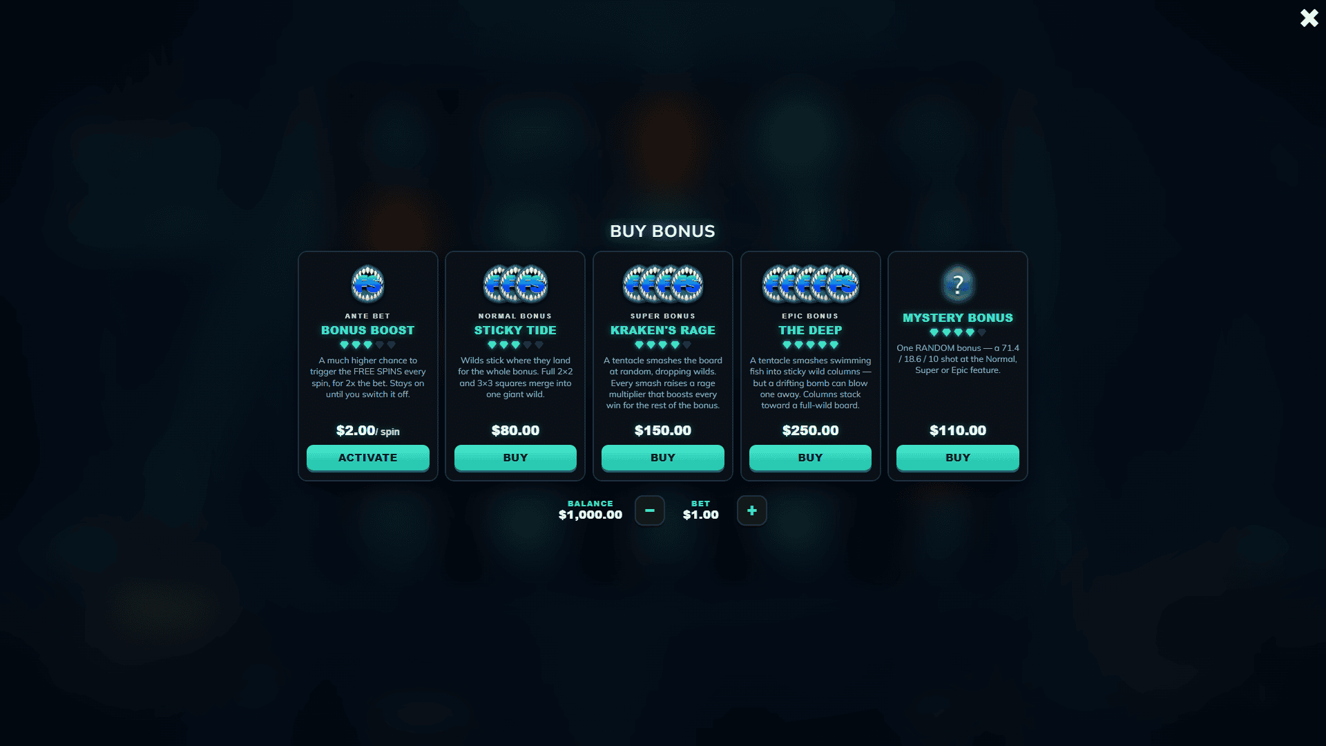 Sea Duel bonus buy menu