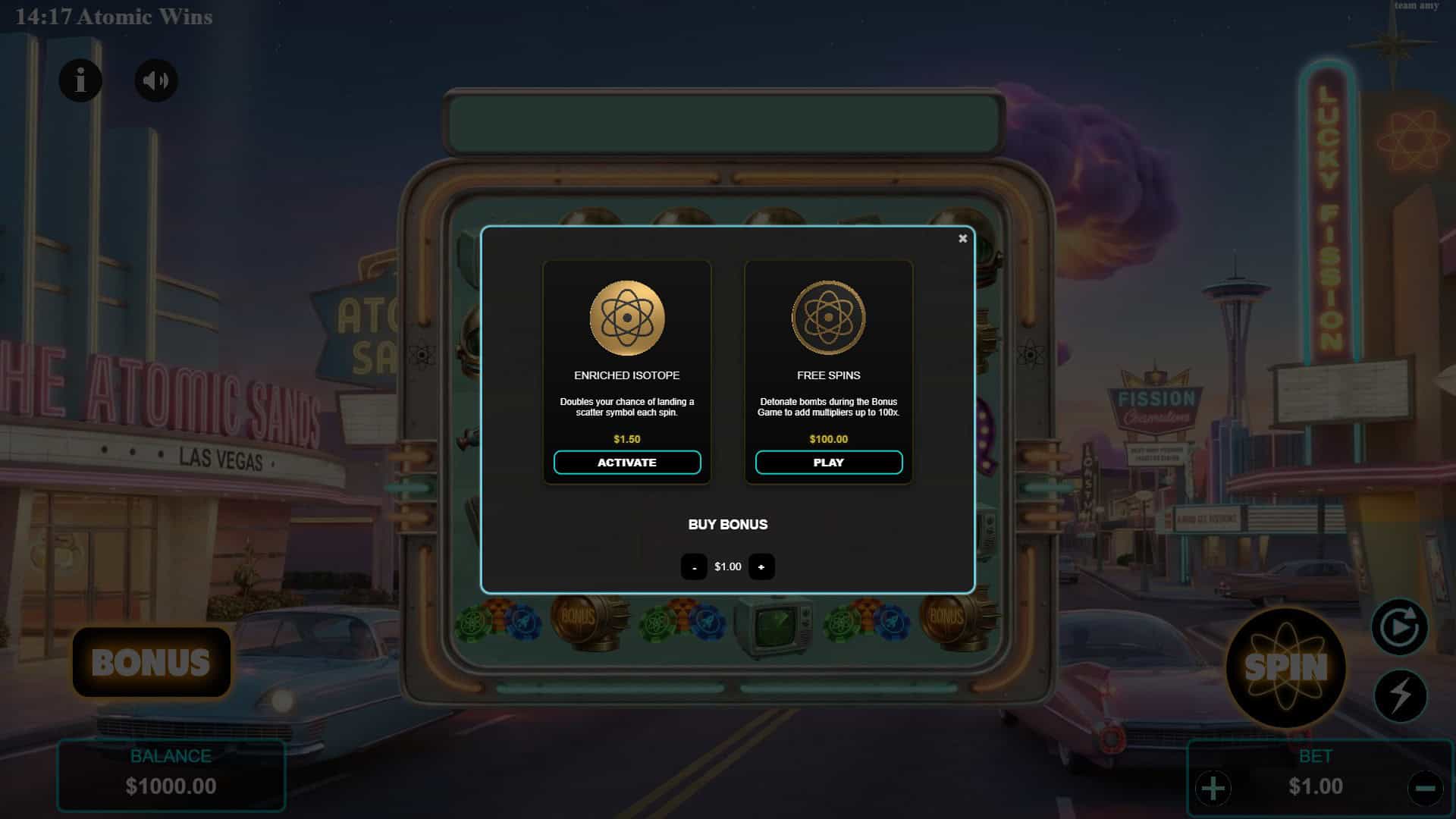Atomic Wins bonus buy menu