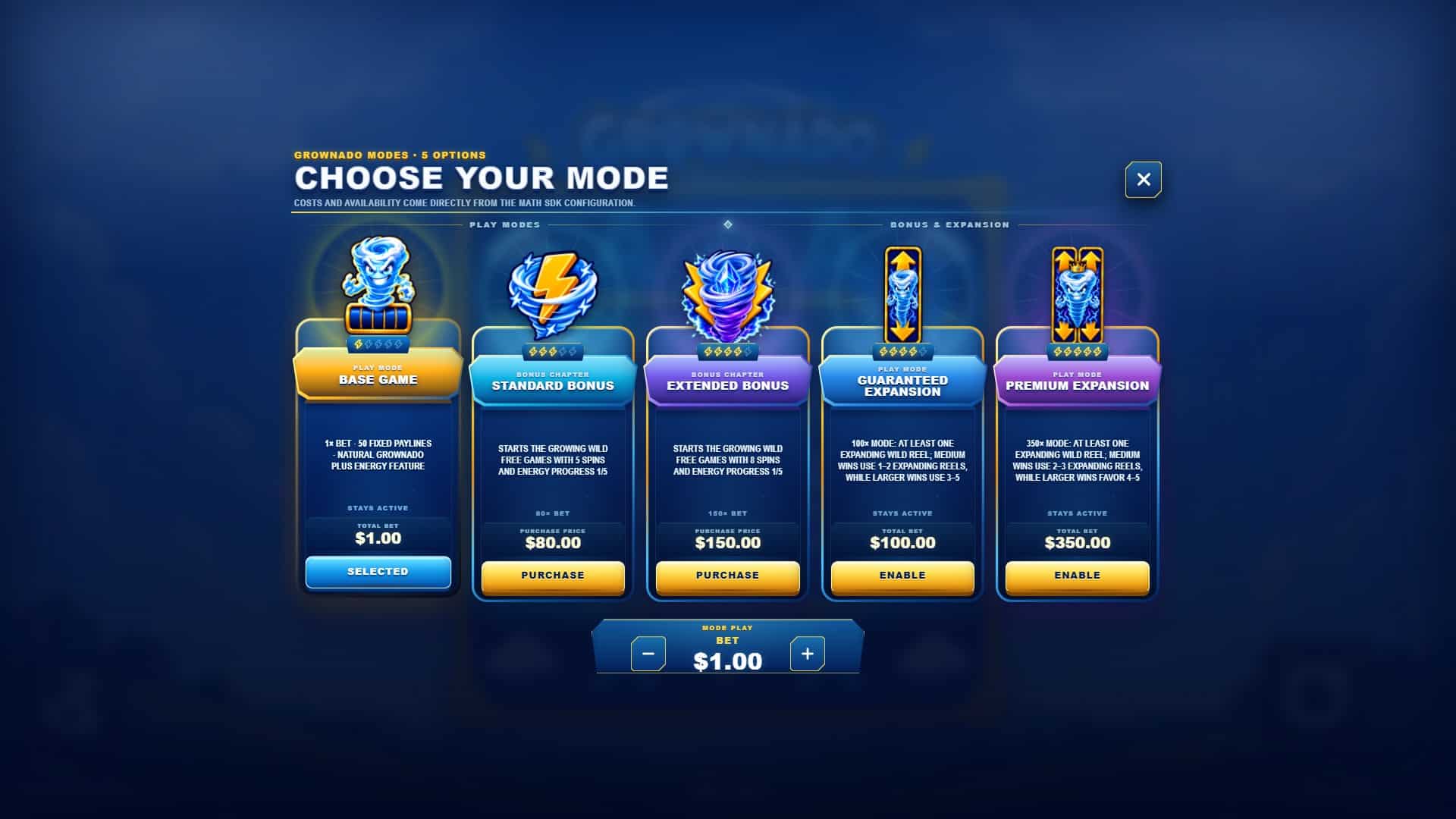 Grownado bonus buy menu